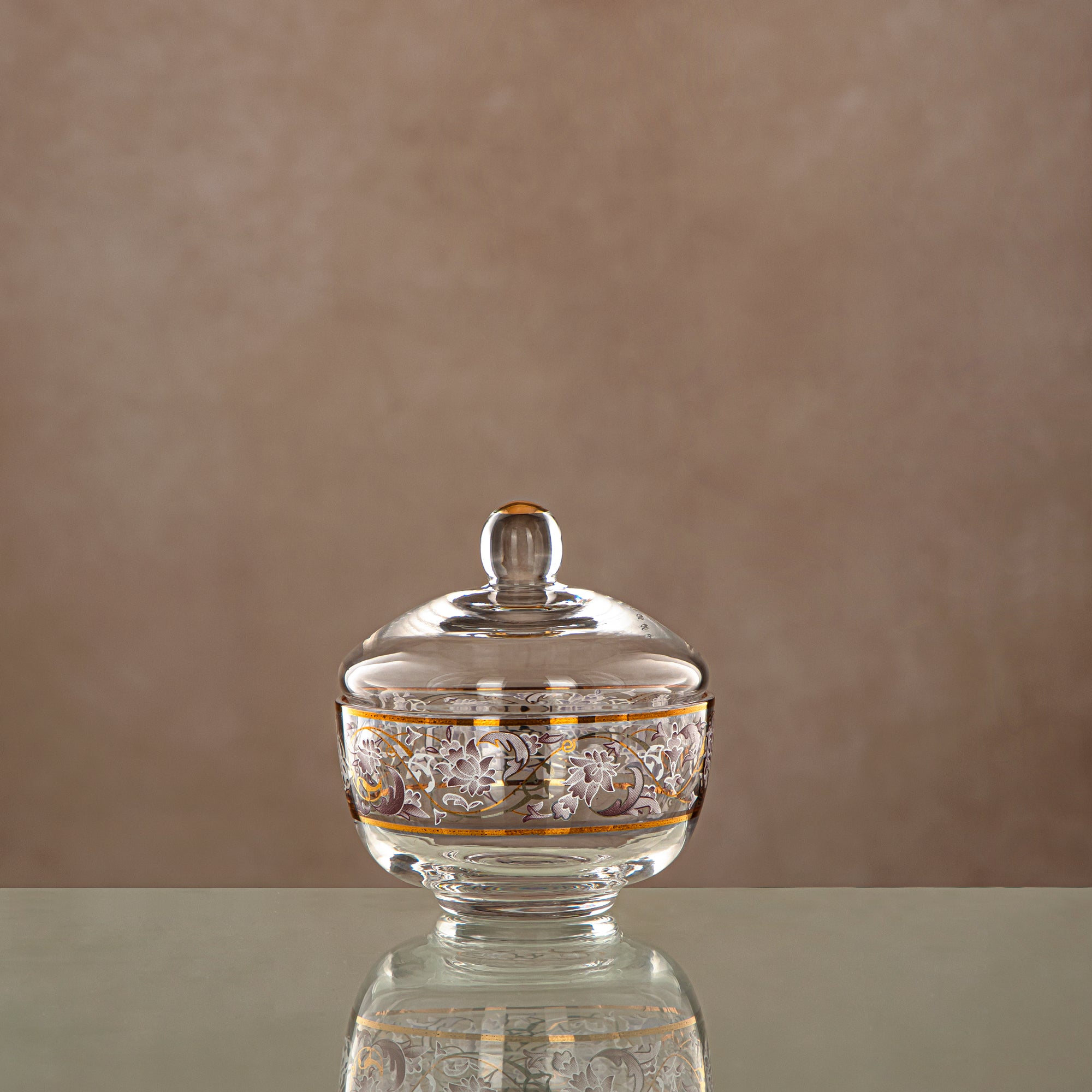 Almarjan Sugar Bowl, Glass, Clear & Golden Pattern (0137T-ZQDL) - Family Gatherings