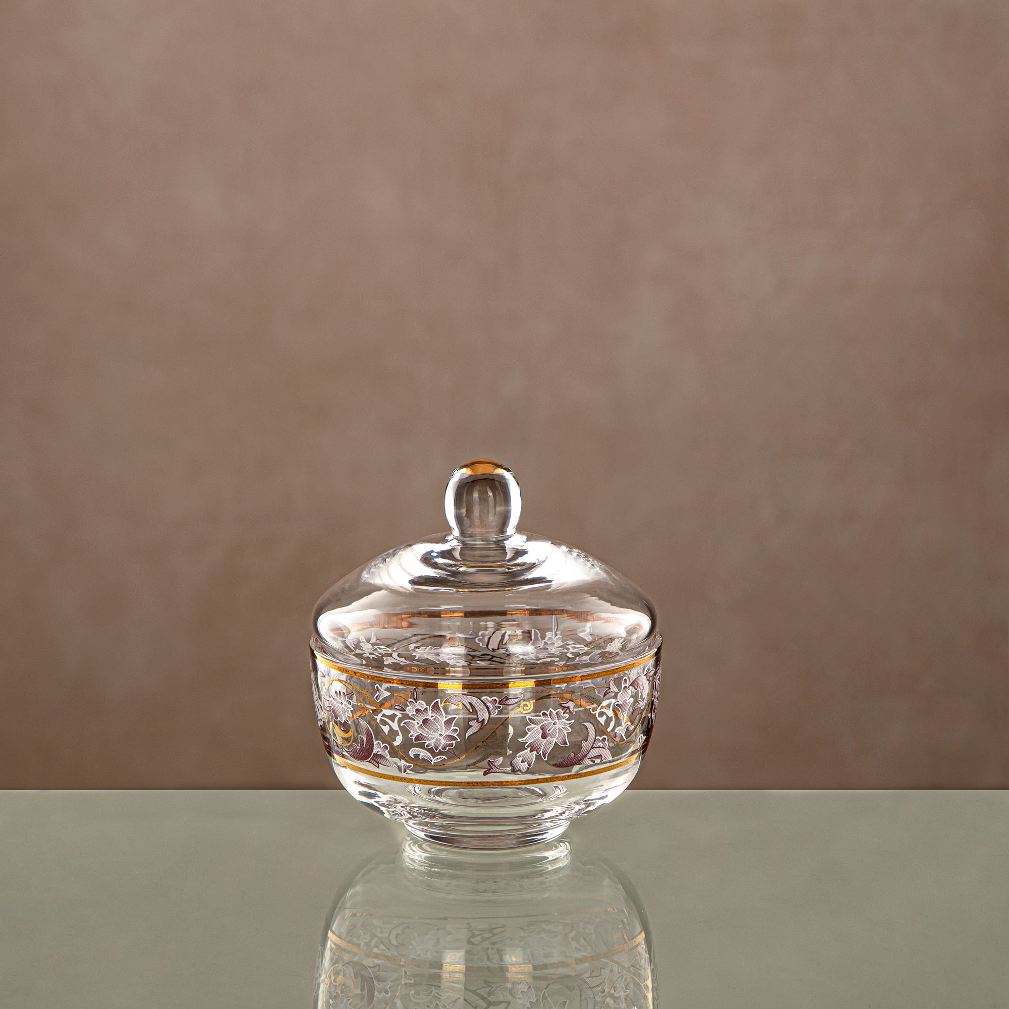 Almarjan Sugar Bowl, Glass, Clear & Golden Pattern (0137T-ZQDL) - Family Gatherings