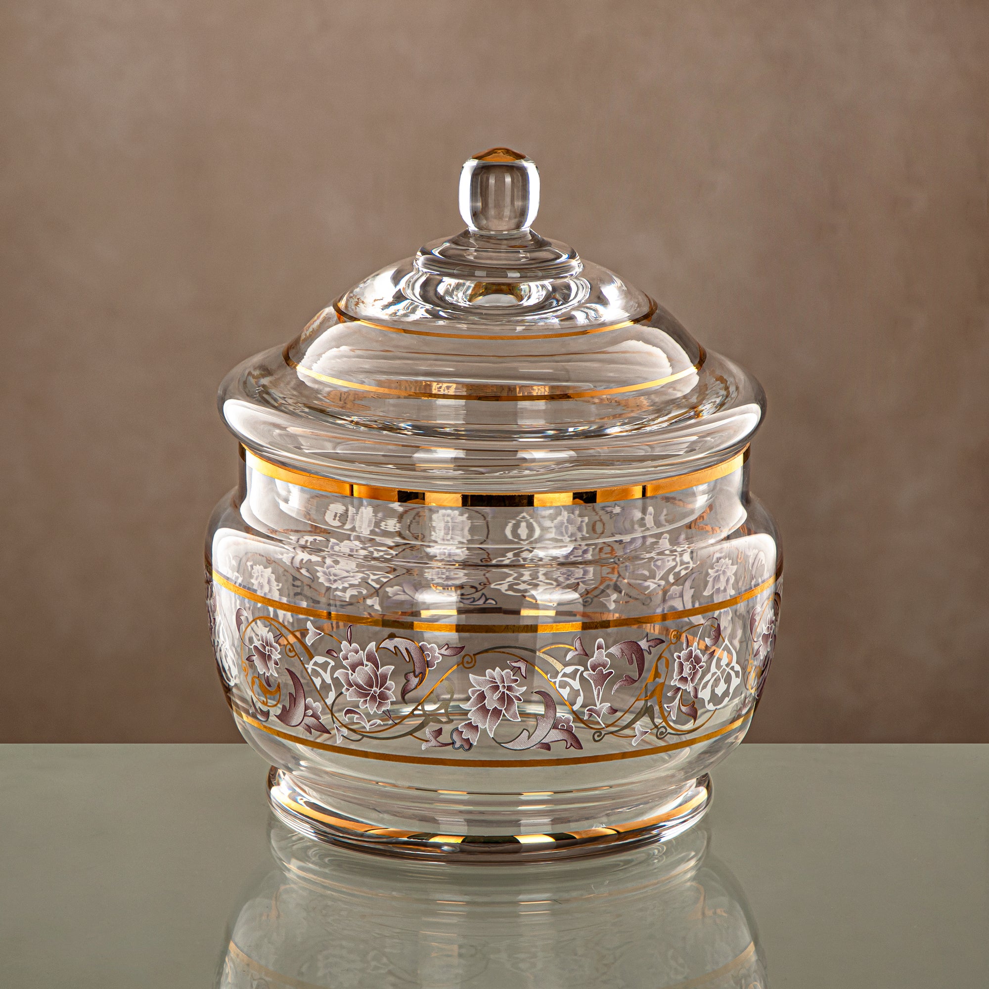 Almarjan Candy Bowl 1500ML, Glass, Clear & Golden Pattern (0138T-ZQDL) - Family Gatherings