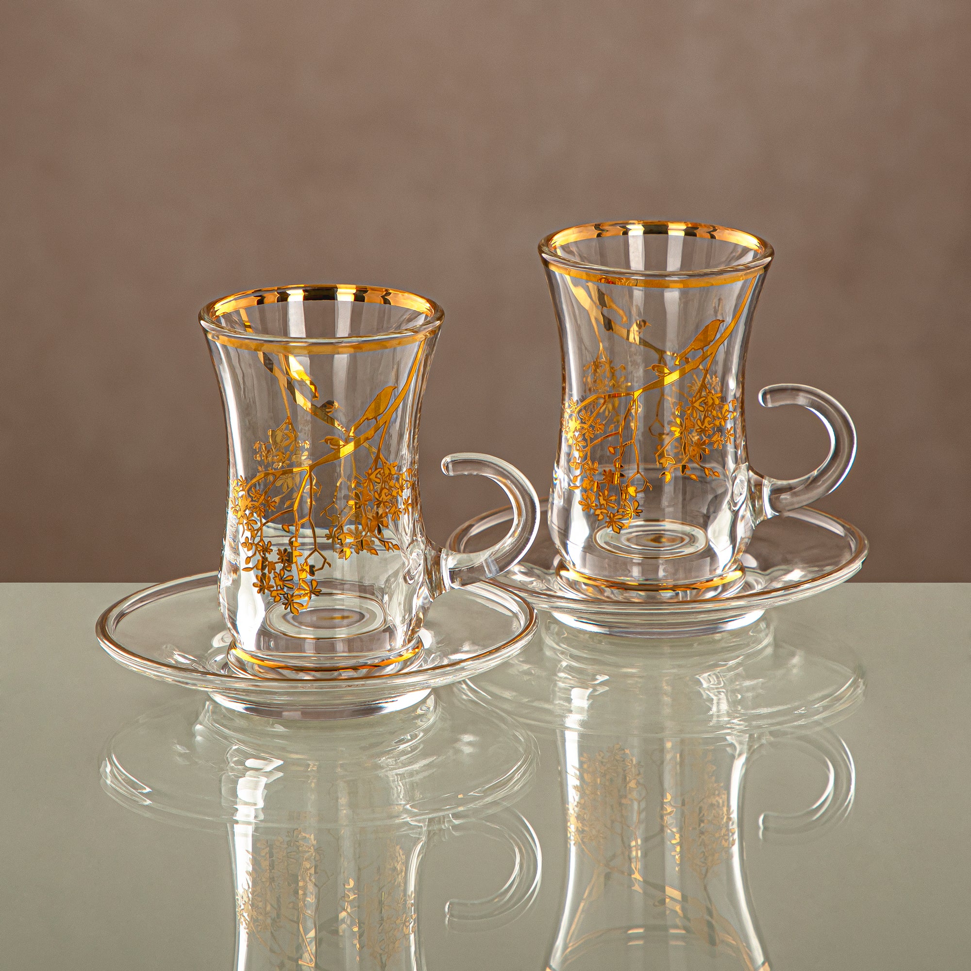 طقم فناجين وصحون شاي المرجان شفاف وذهبي 6 قطع (1496BJ-0001P-XQZT-GLD) التجمعات، المناسبات الخاصة، رمضان، العيد