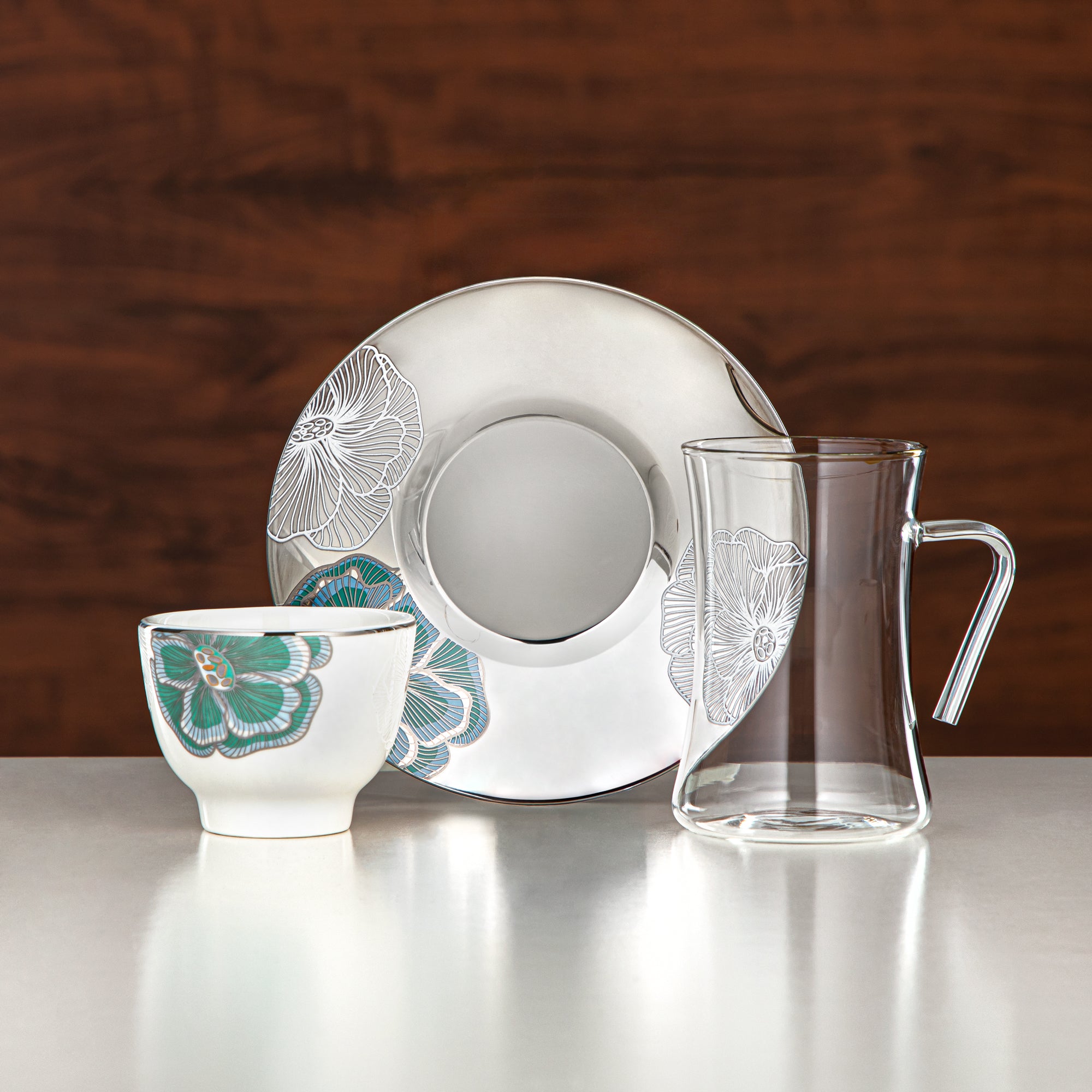 Almarjan Vacuum Flask Set 20 Pieces | Silver 1L + 1L (GOK-S-S-S + 18PCS-12257-1) – Elegant Serving | Gatherings, Special Occasions, Ramadan, Eid