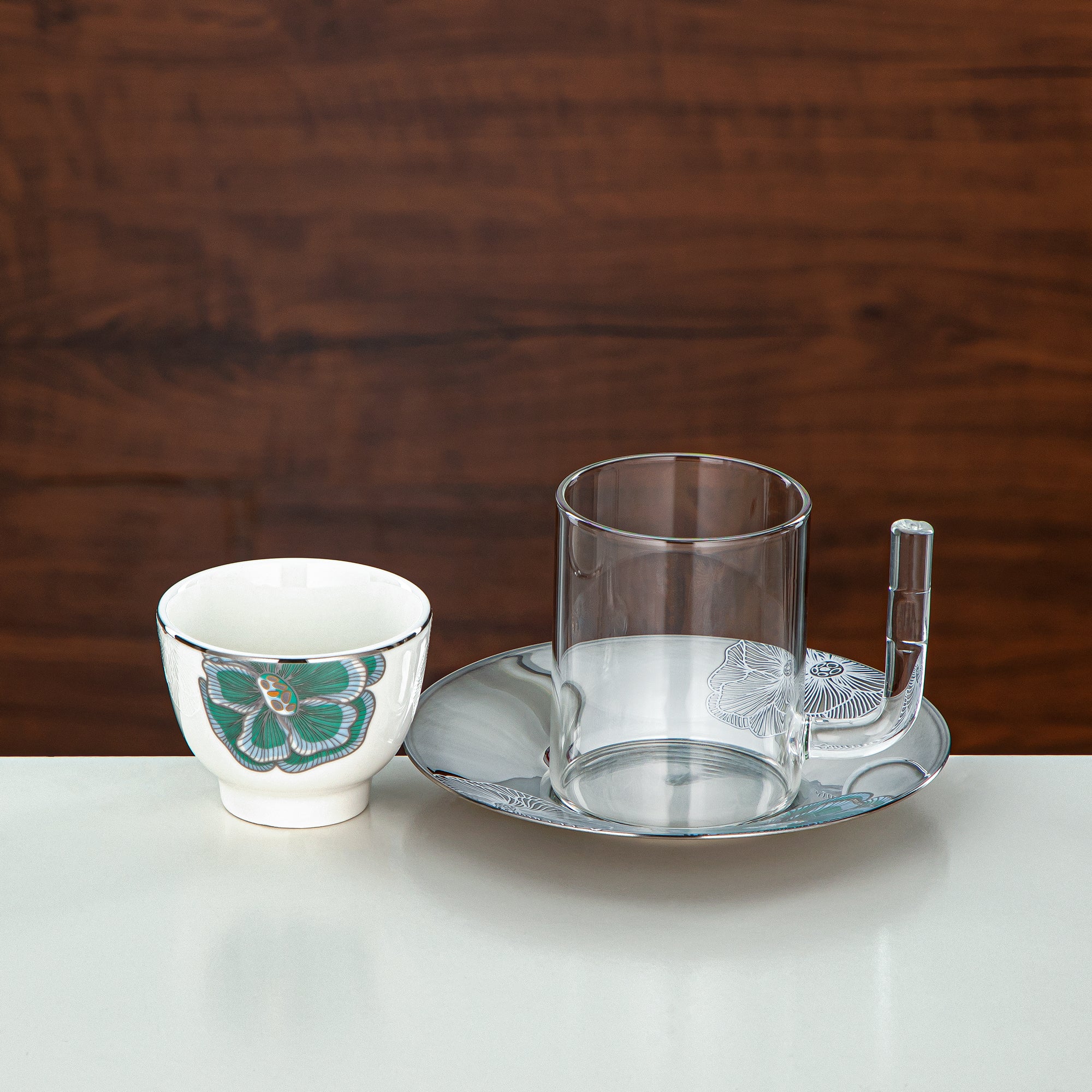 طقم شاي المرجان زجاج بوروسيليكات، ستانلس ستيل وخزف 18 قطعة (18PCS-12257-2) – مجموعة شاي إيميرالد بلوم