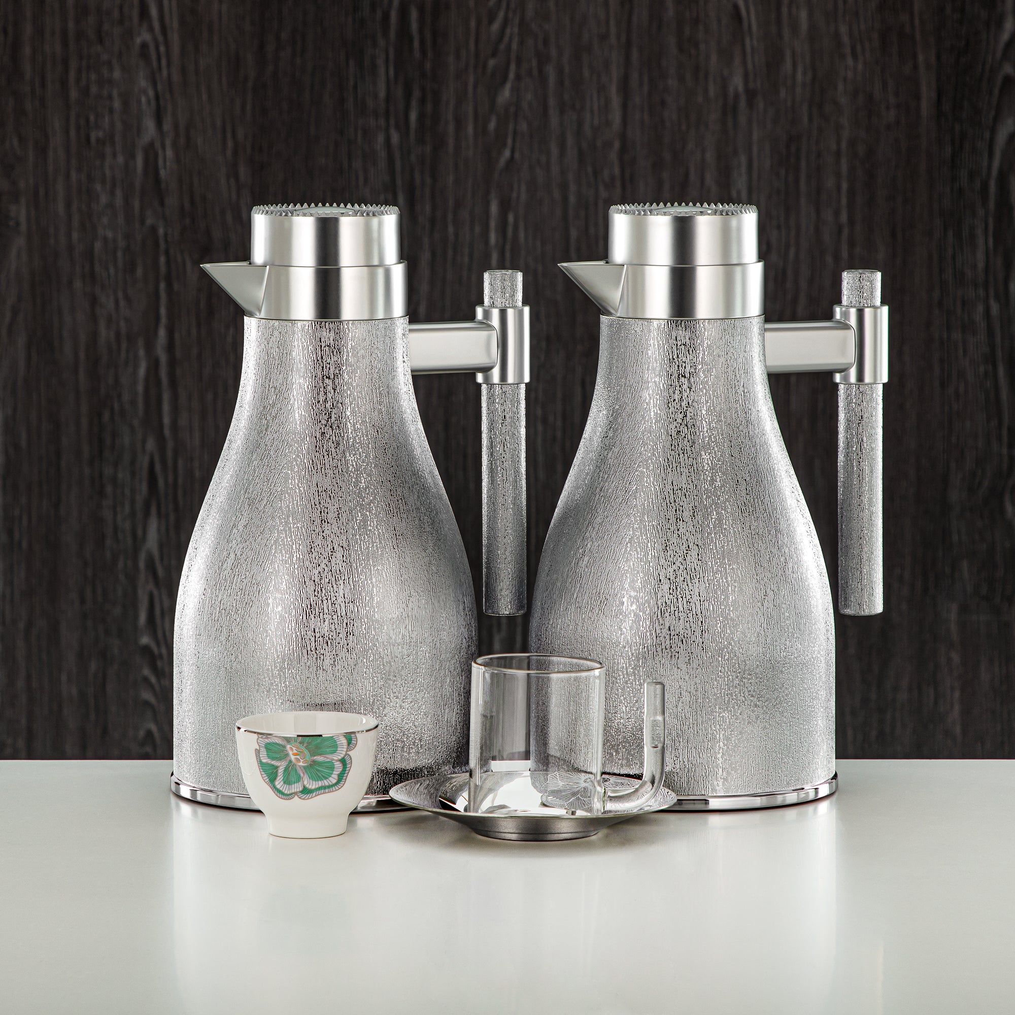 طقم ترامس المرجان 20 قطعة | فضي مطفي 1L + 1L (GOK-S-MS-MS + 18PCS-12257-2) – تقديم أنيق | التجمعات، المناسبات الخاصة، رمضان، عيد