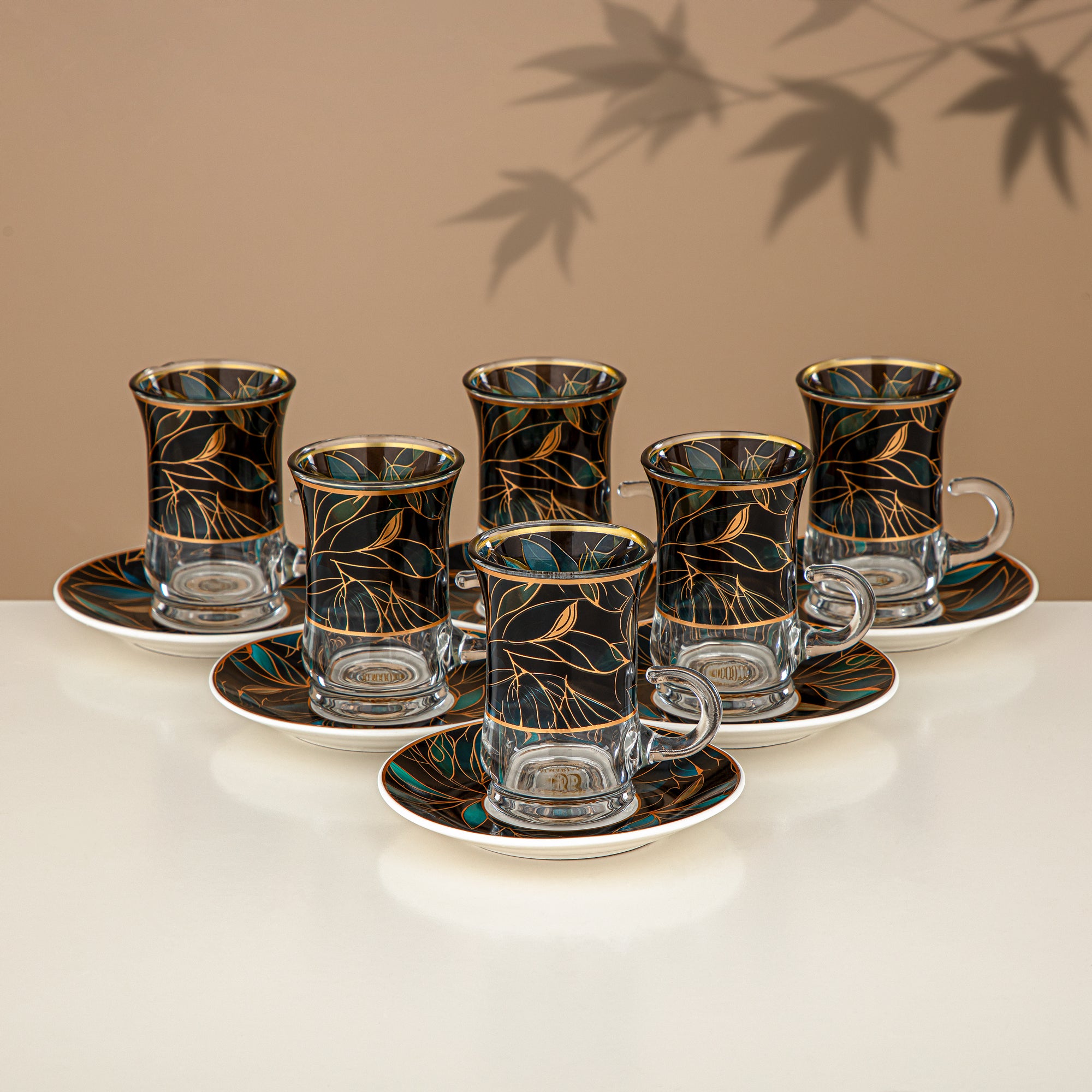 Almarjan Vacuum Flask Set 24 Pieces, 1L + 1L, Floral & Matt Gold (24-JBH-TR-AZ03G) - Tea & Coffee Complete Set