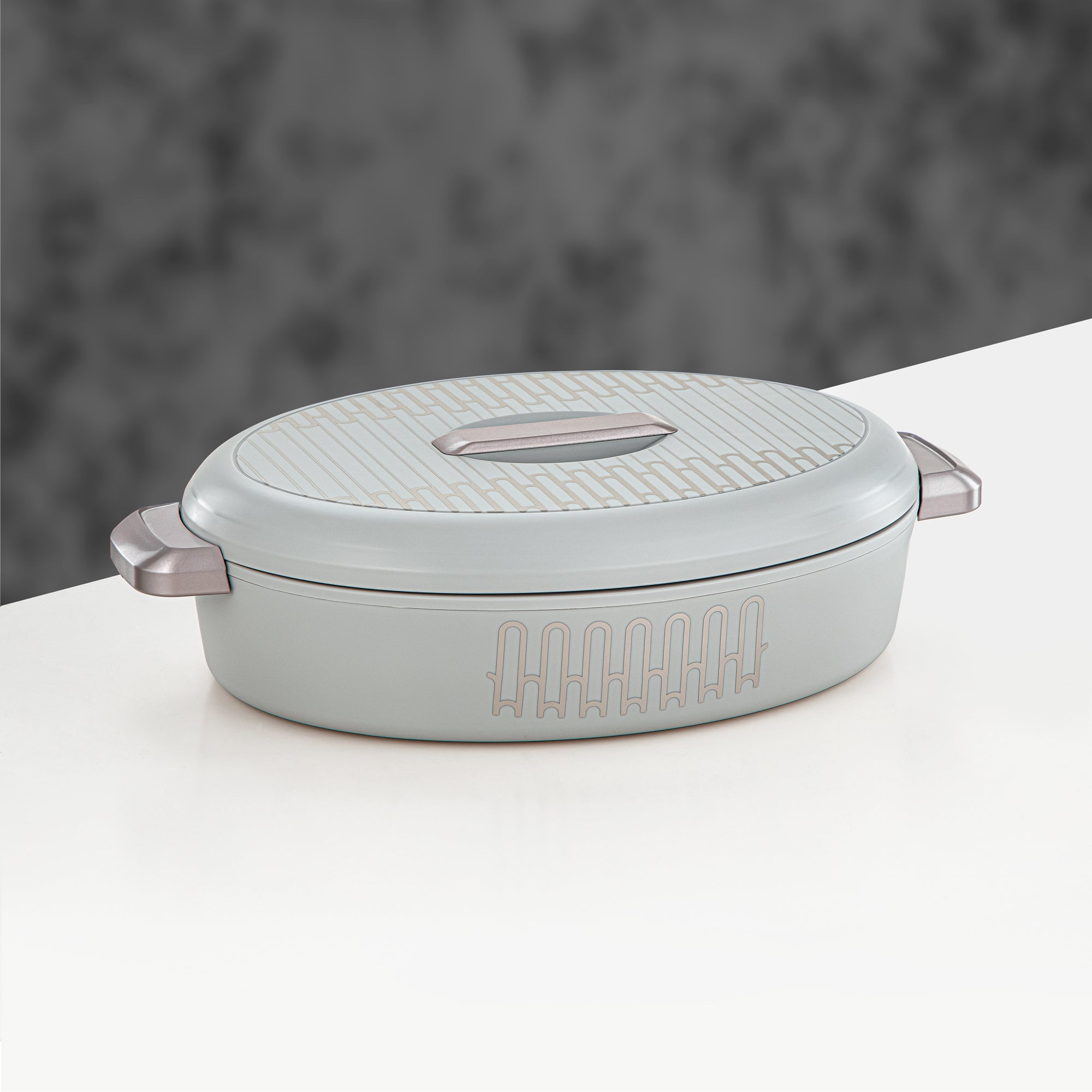 حرارات المرجان البيضاوية سعة 2.8 لتر رمادي وذهبي مطفي