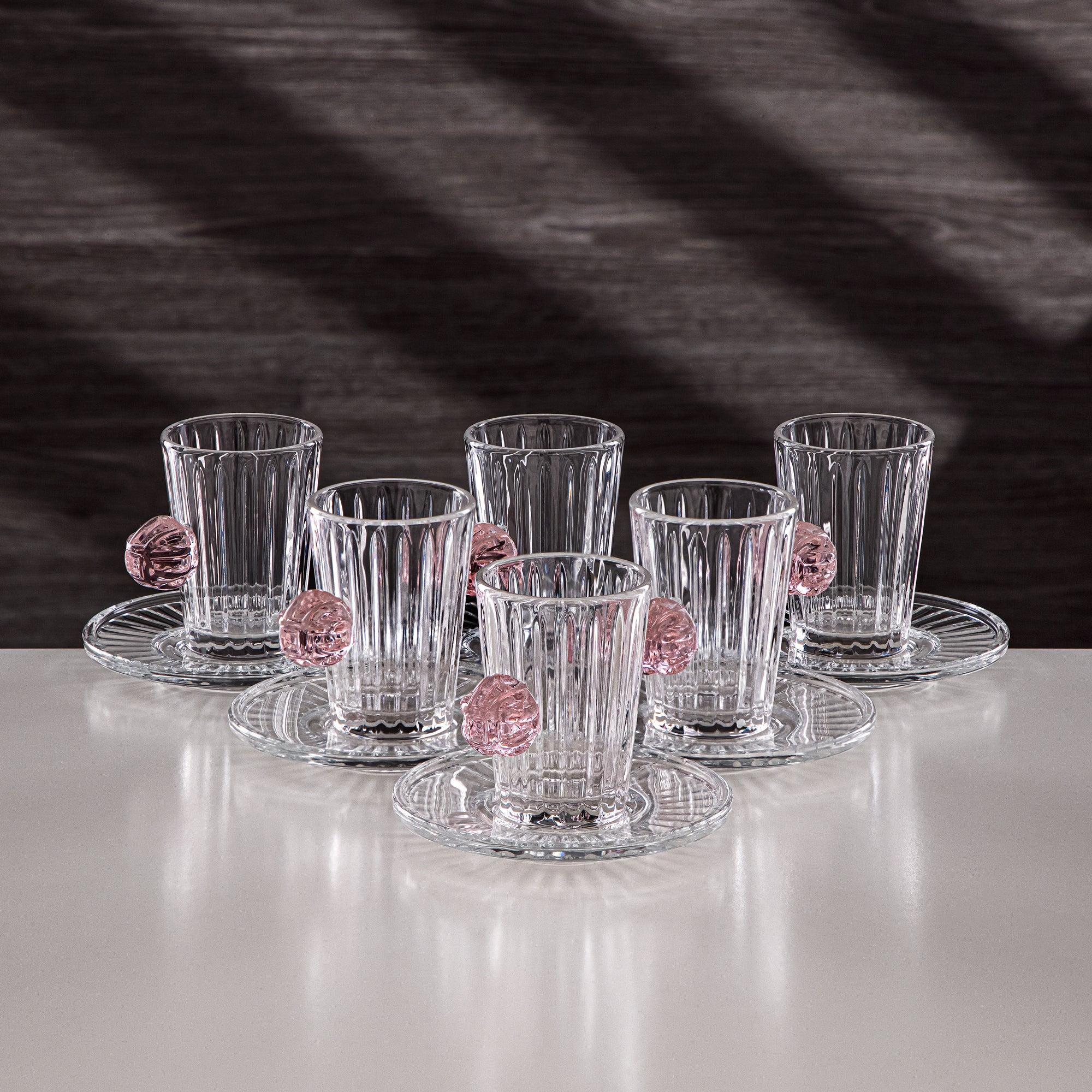 Almarjan Tea Cup & Saucer Clear with Pink Knot