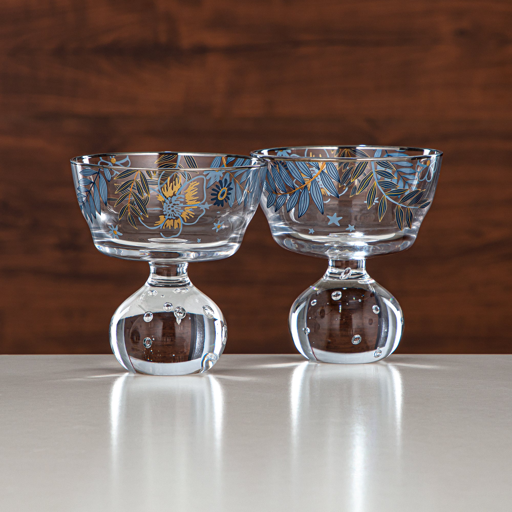 مجموعة أكواب آيس كريم المرجان زجاج مطبوع 3 قطع (8387-5-12196) – مجموعة الحلويات النباتية الزرقاء