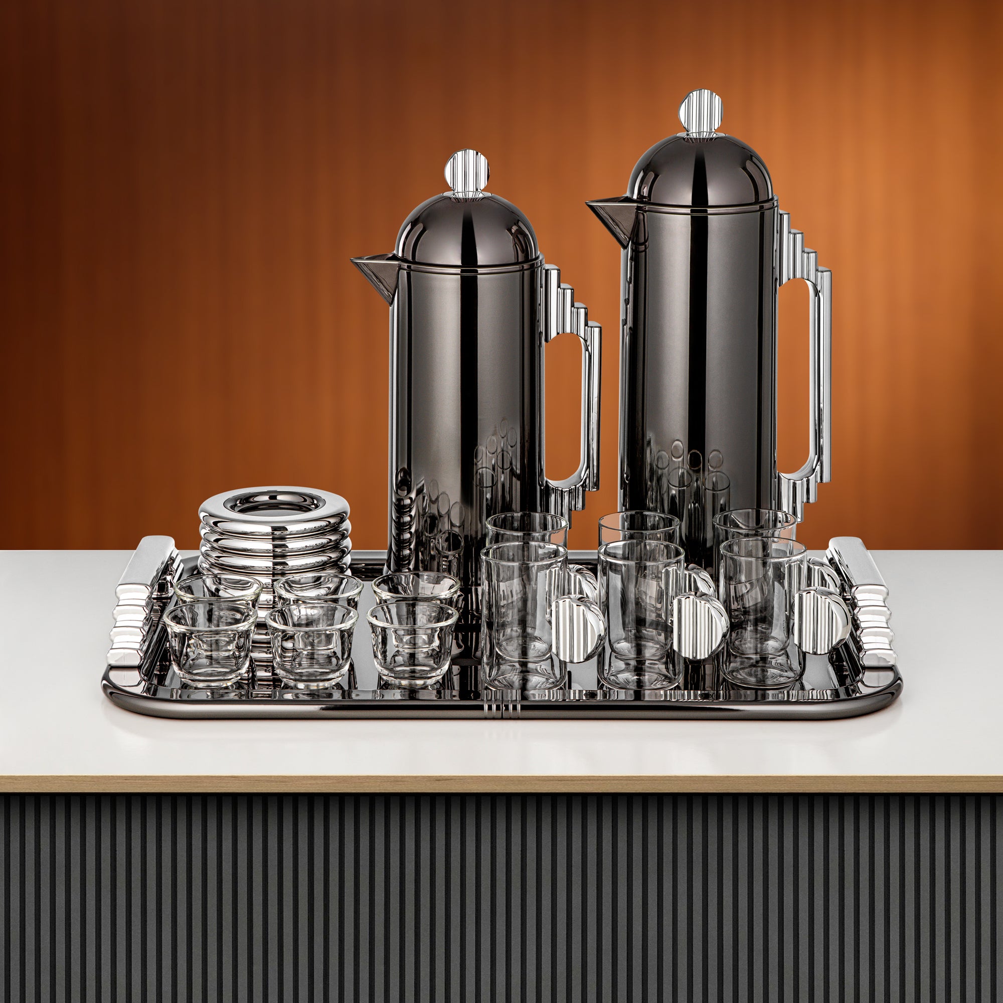 Almarjan Tea & Coffee Set 21 Pieces Gun Black & Silver