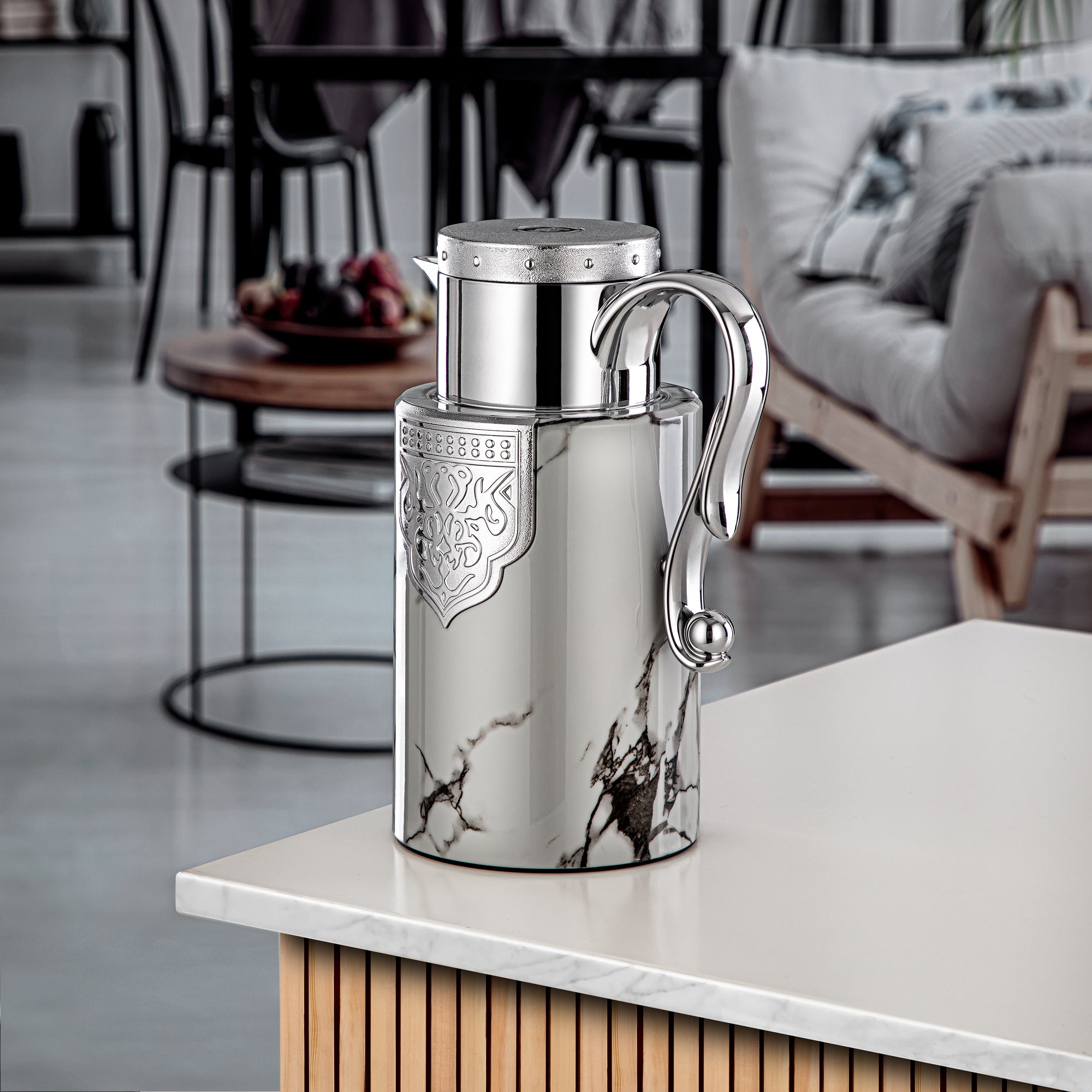 Almarjan 2 Pieces Vacuum Flask Set Marble & Silver - FG207 AB-100 GRMR/C