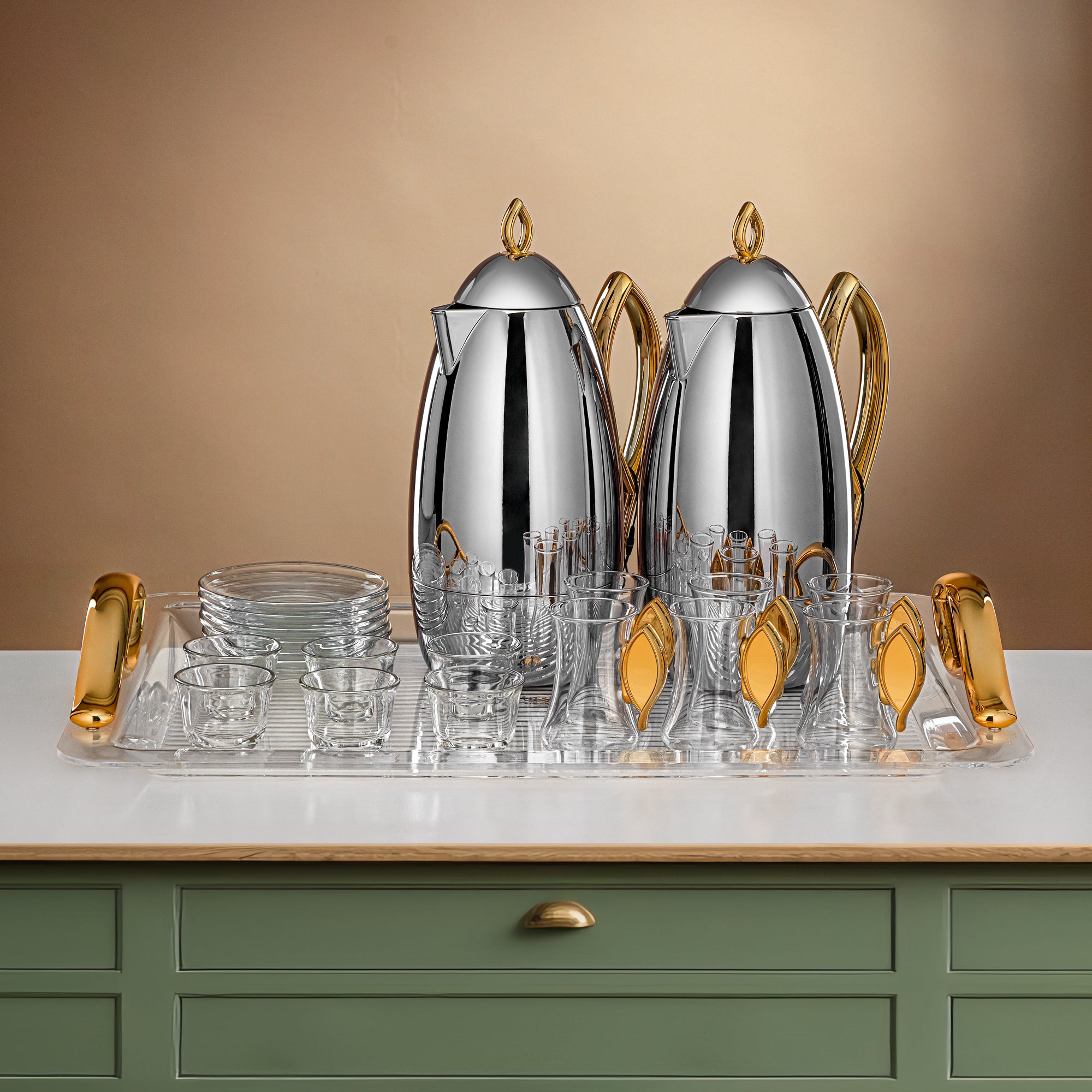 طقم تقديم المرجان ٢٤ قطعة فضي وذهبي