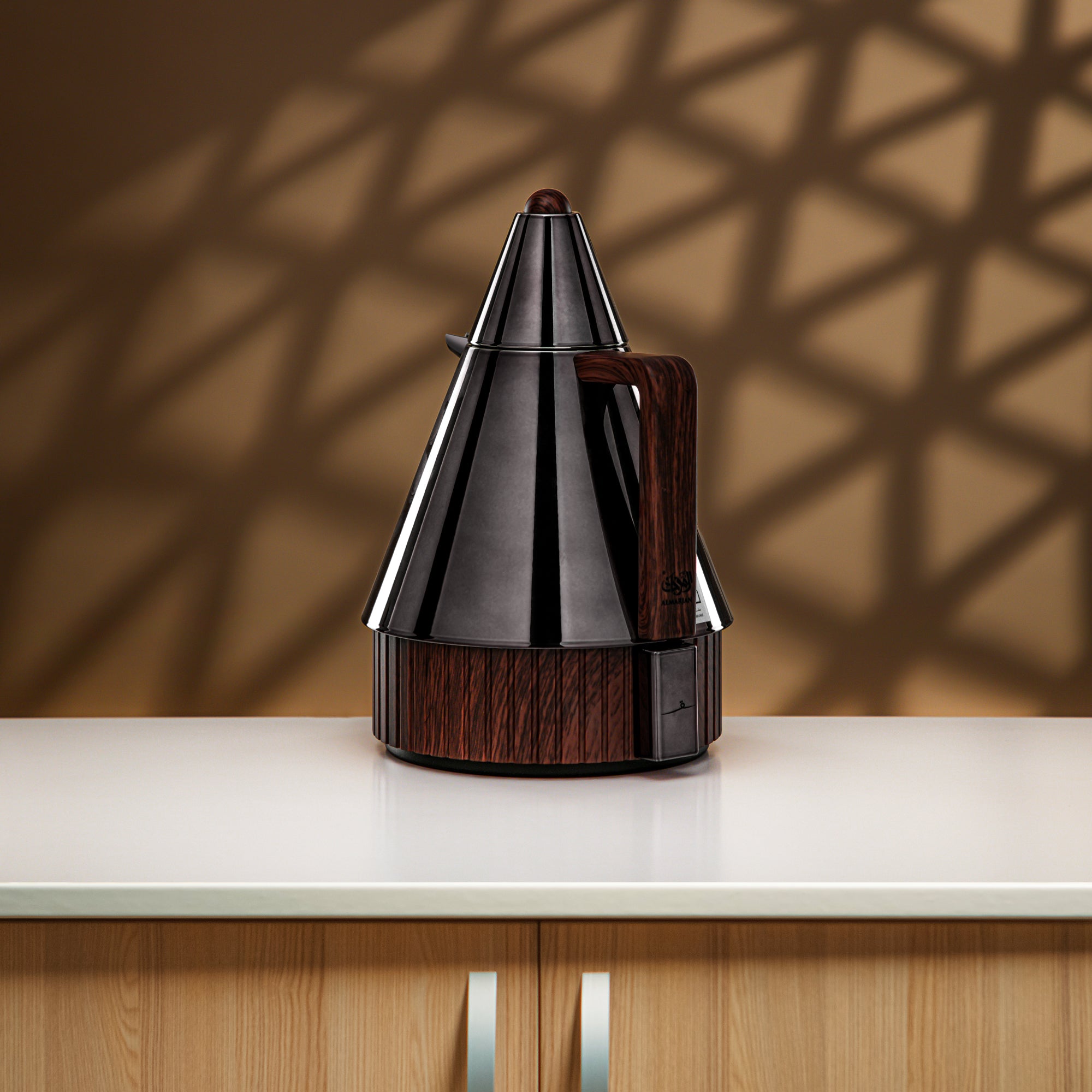 طقم ترامس المرجان 1 لتر + 1 لتر بلون أسود فحمي وخشب داكن