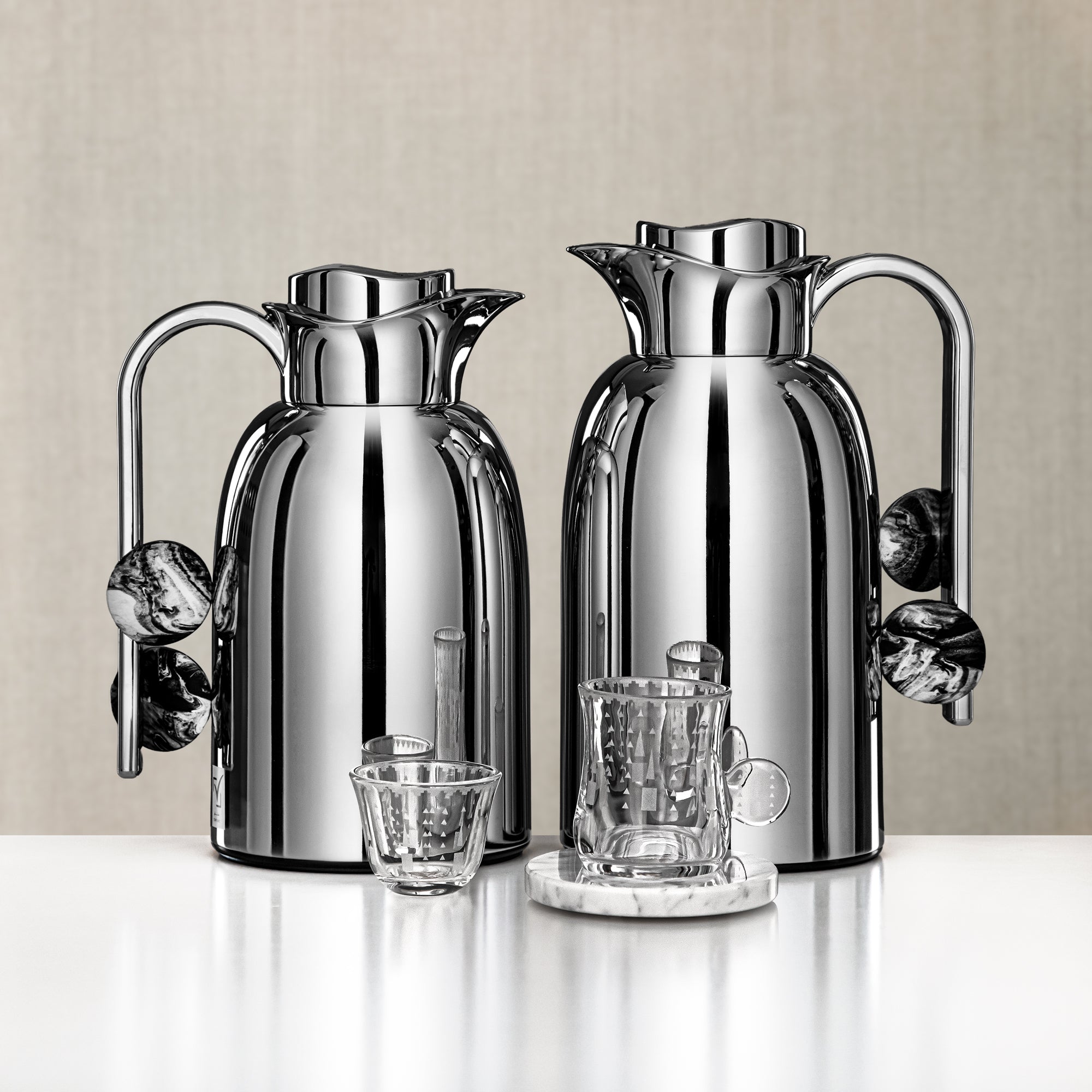 Almarjan Vacuum Flask & Tea Set 20 Pieces Silver Marble