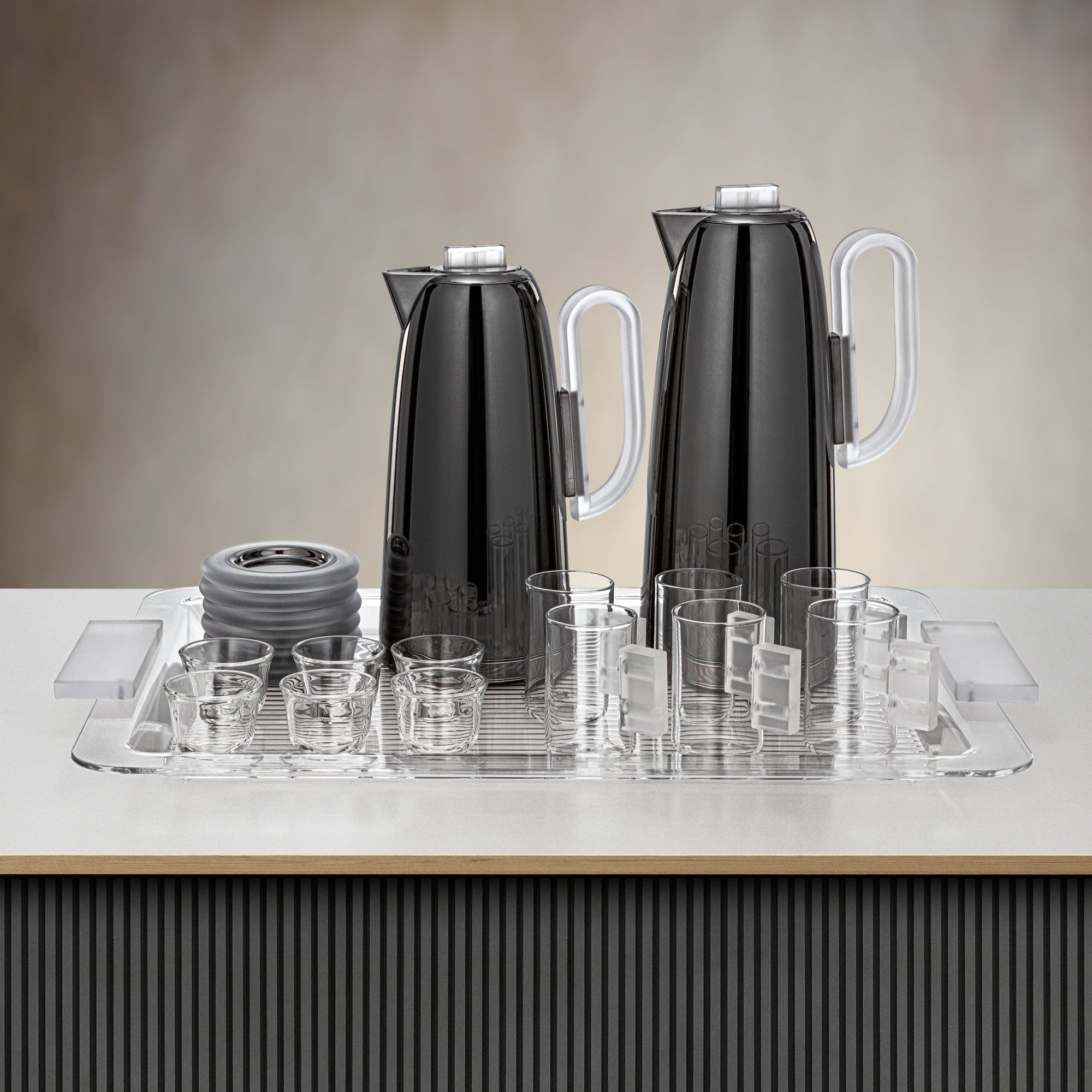 طقم شاي وقهوة المرجان ٢١ قطعة بلون أسود معدني وثلجي