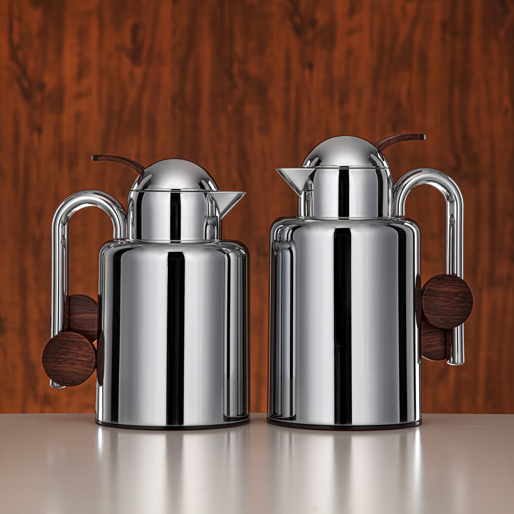 Almarjan Vacuum Flask Set Silver & Dark Wood (FG819-100/150 C/DW)