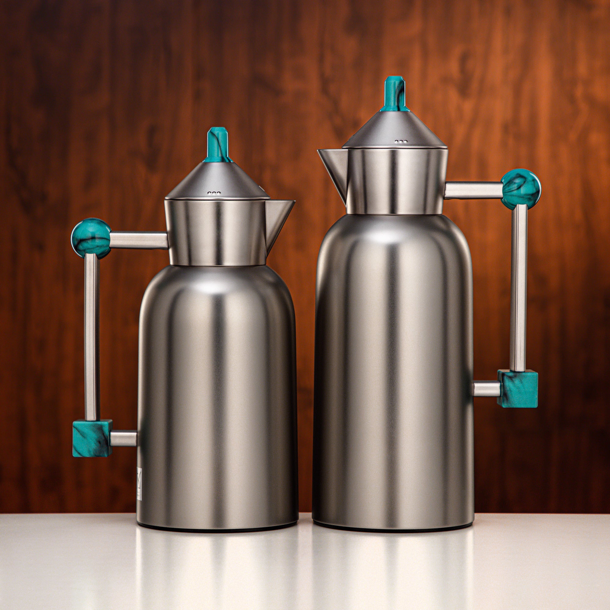 Almarjan Vacuum Flask Set 0.7L + 1L Matt Nickel & Tiffany Green