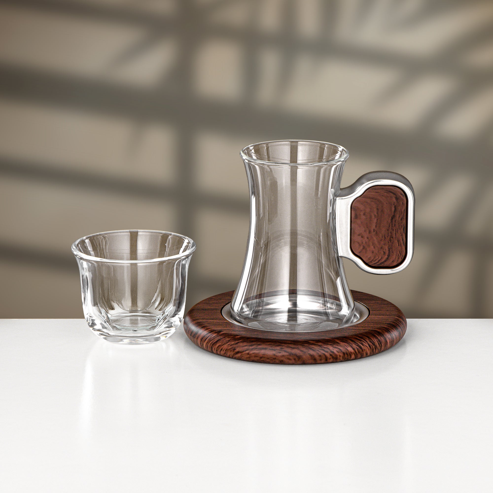 Almarjan 21 Pieces Tea & Coffee Set, Matt Nickel & Dark Wood