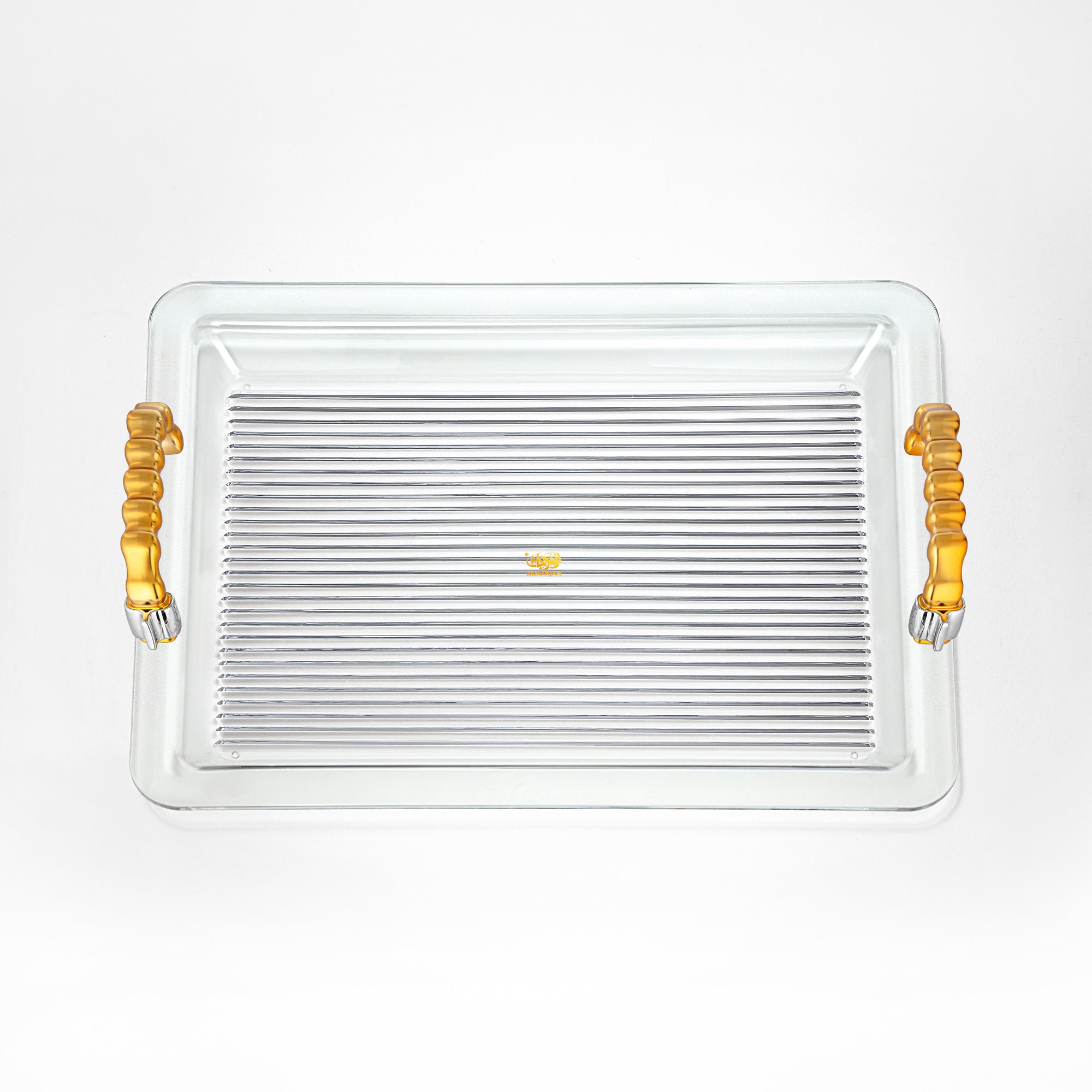 Almarjan 50 cm Acrylic Serving Tray, Silver & Matt Gold