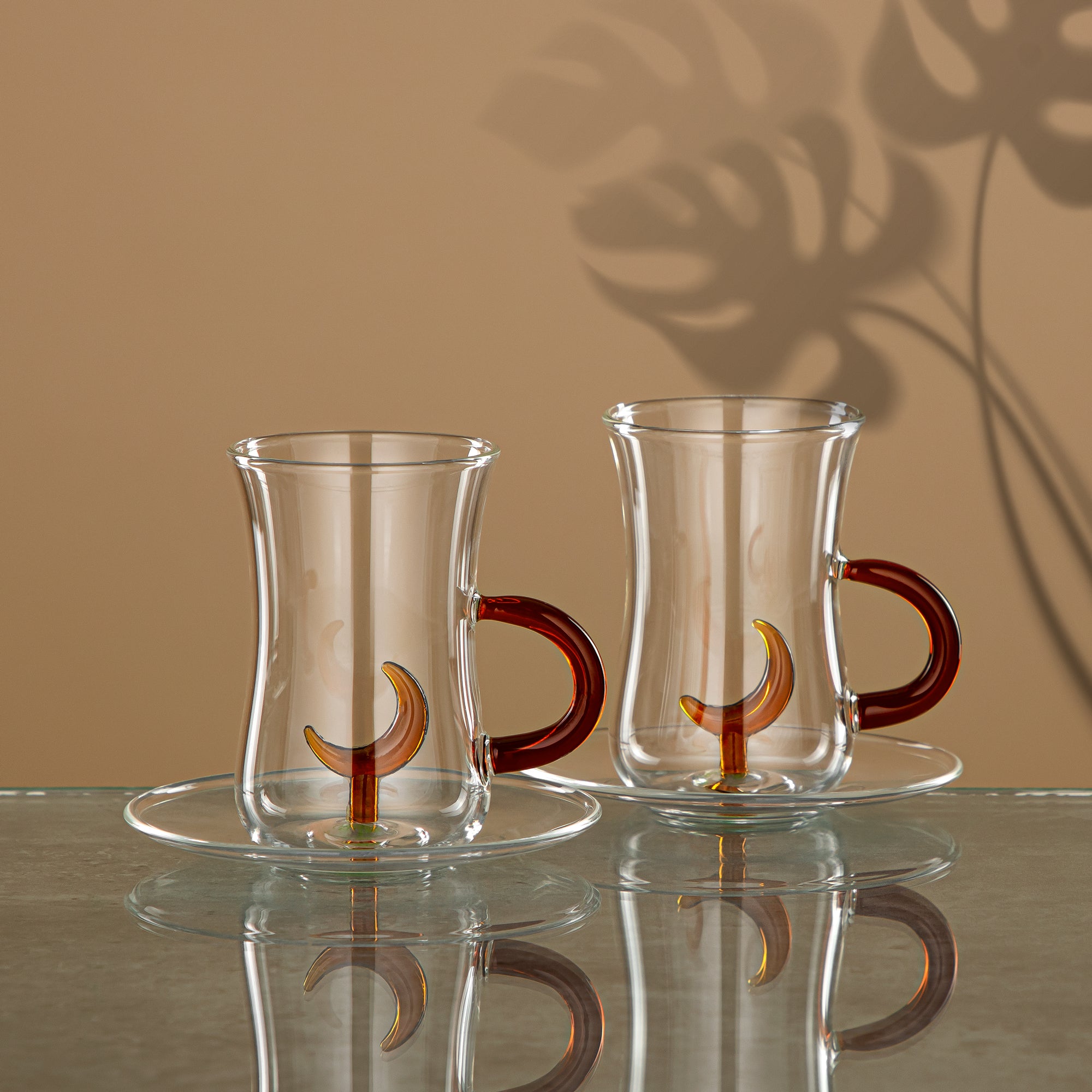 Almarjan Tea Set 6 Pieces, Borosilicate Glass, Clear & Amber (GLS0010174) - Moonrise Collection