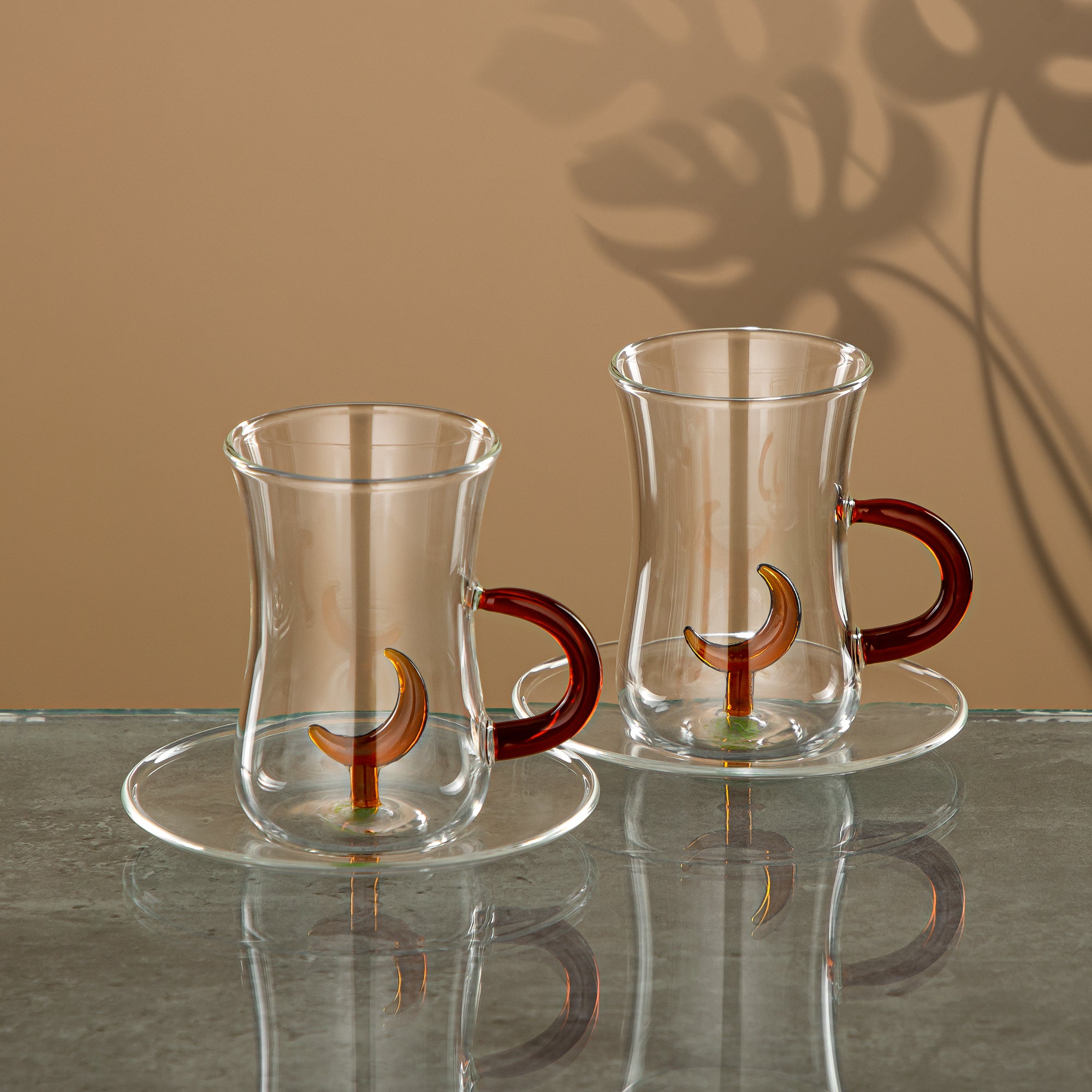Almarjan Tea Set 6 Pieces, Borosilicate Glass, Clear & Amber (GLS0010174) - Moonrise Collection