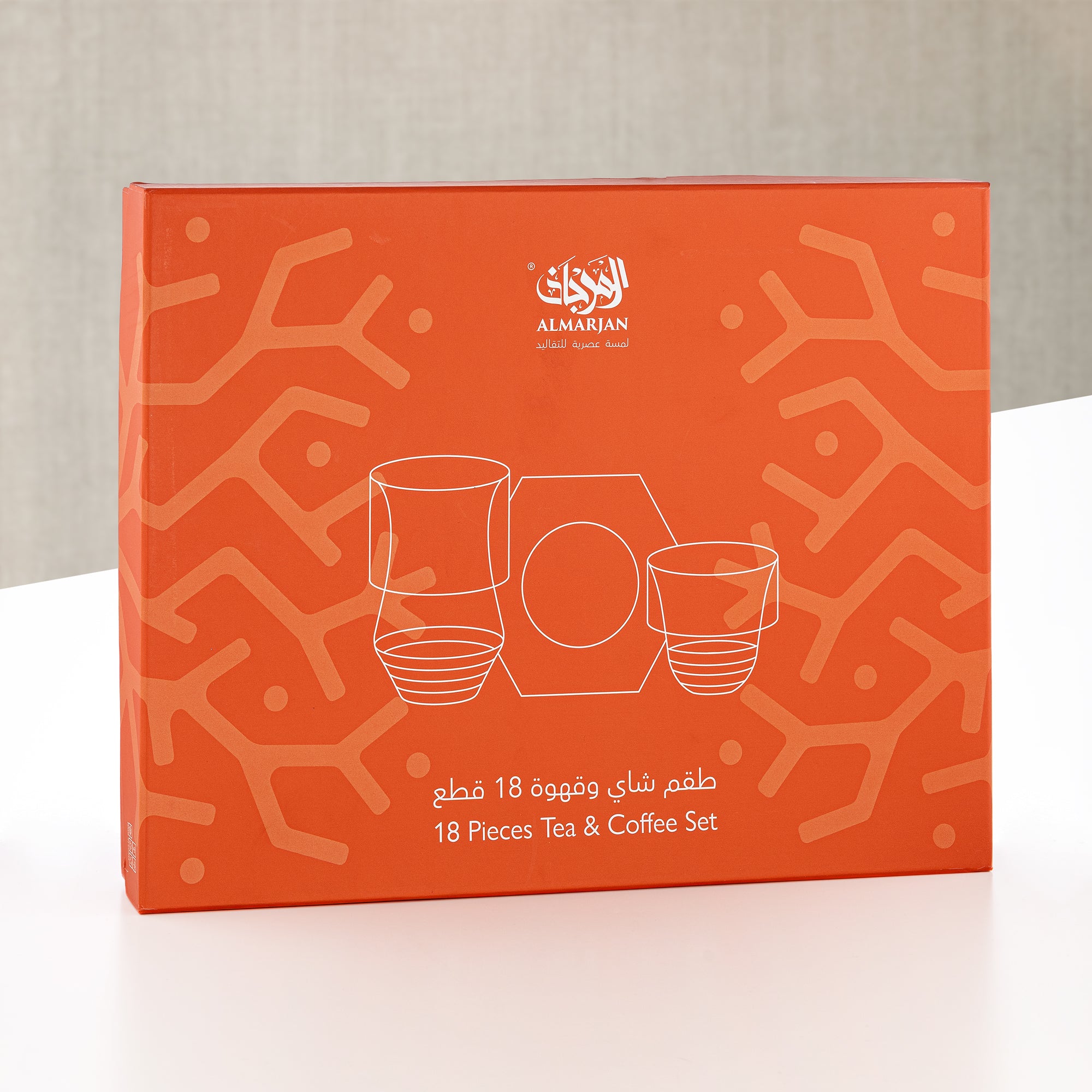 Almarjan Tea & Coffee Glass Set 18 Pieces Clear with Marble Saucers