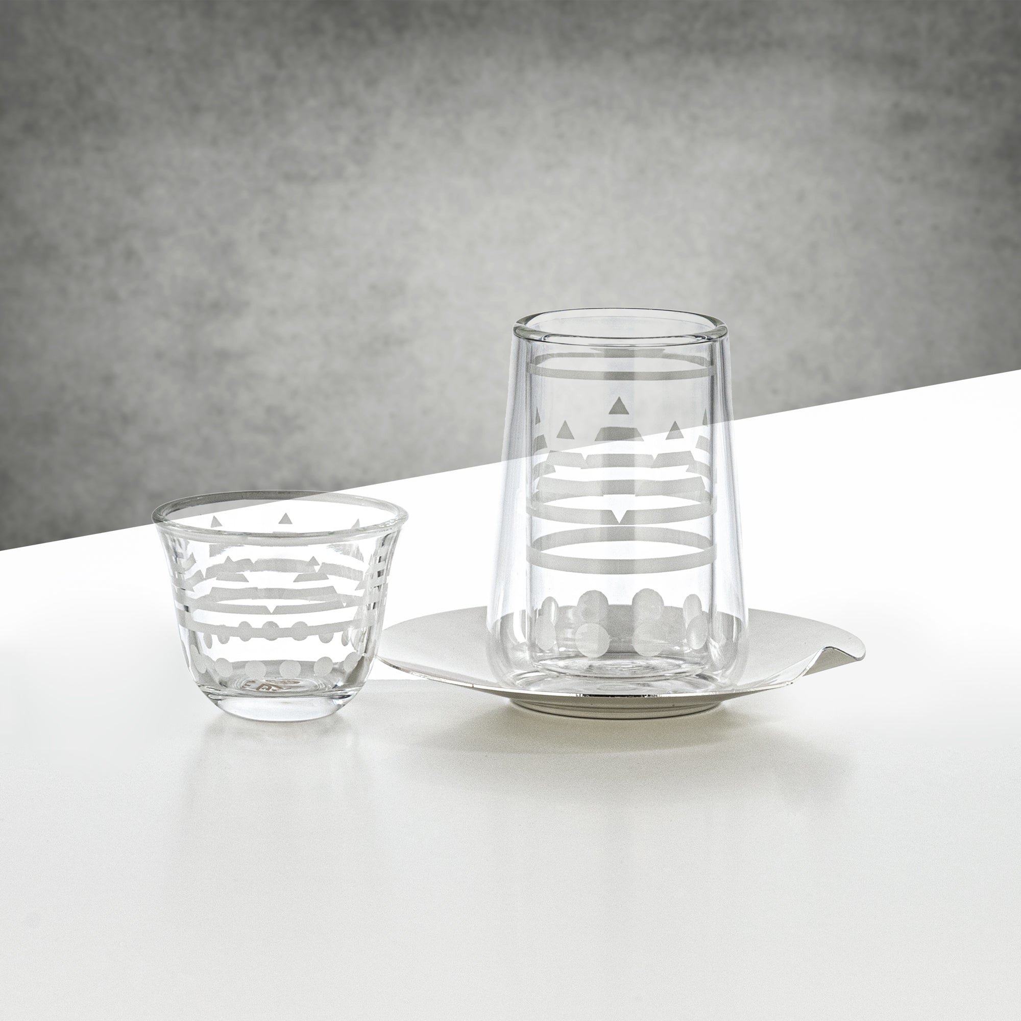 طقم أكواب الشاي والقهوة المرجان، ١٨ قطعة، شفاف بنقشة بيضاء