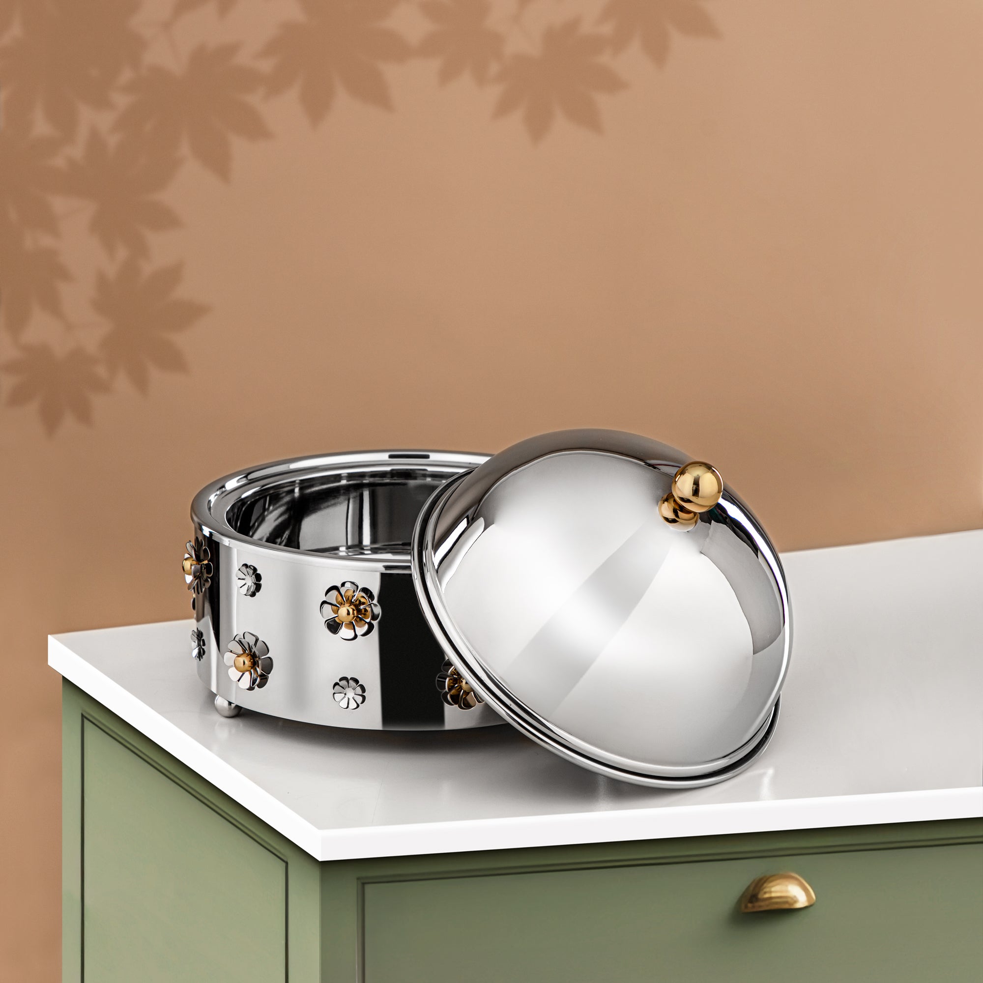Almarjan Food Warmer Stainless Steel 3L Silver & Gold (MD-3003B) - Stylish Serveware