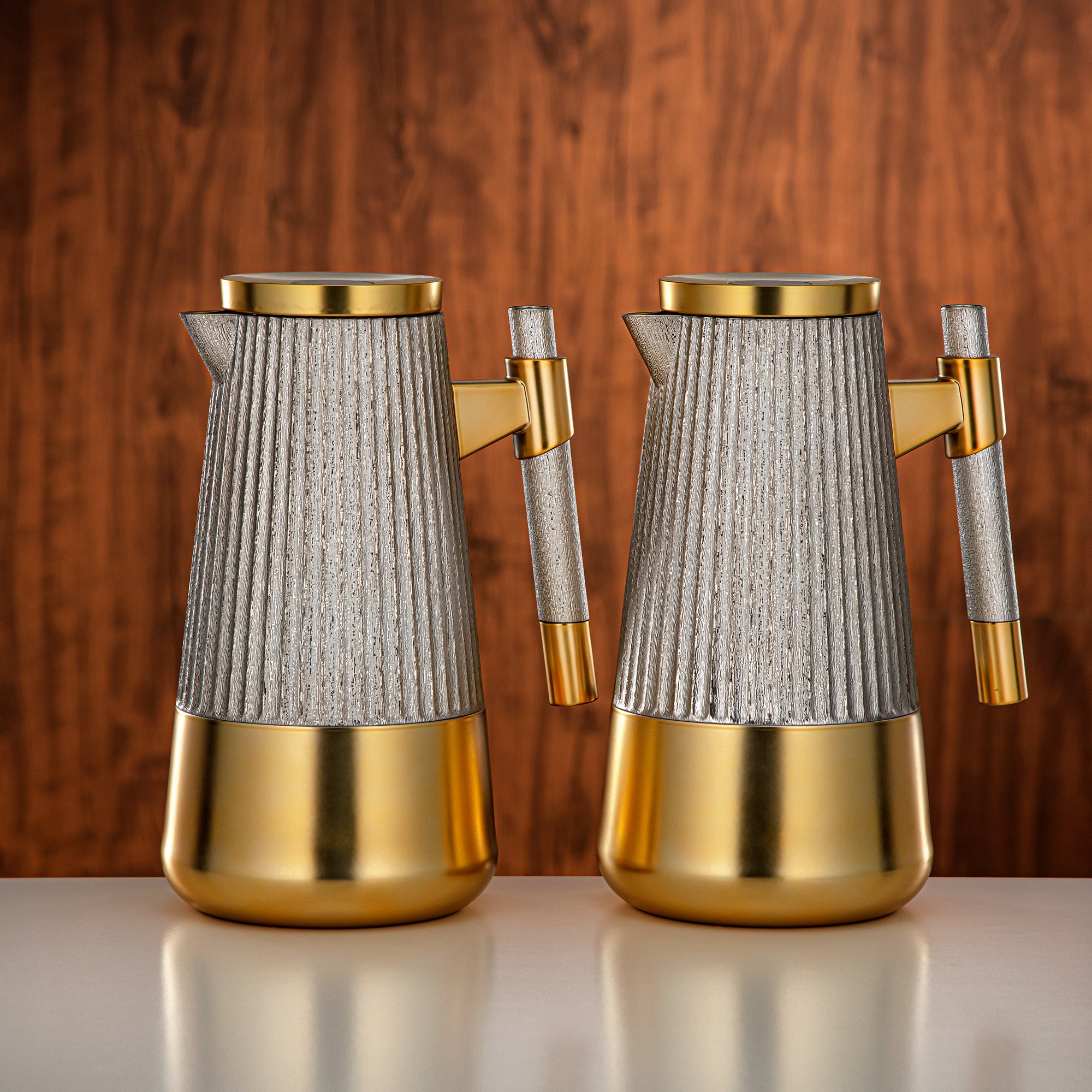 Almarjan Vacuum Flask Set 1L + 1L Matt Nickel & Matt Gold