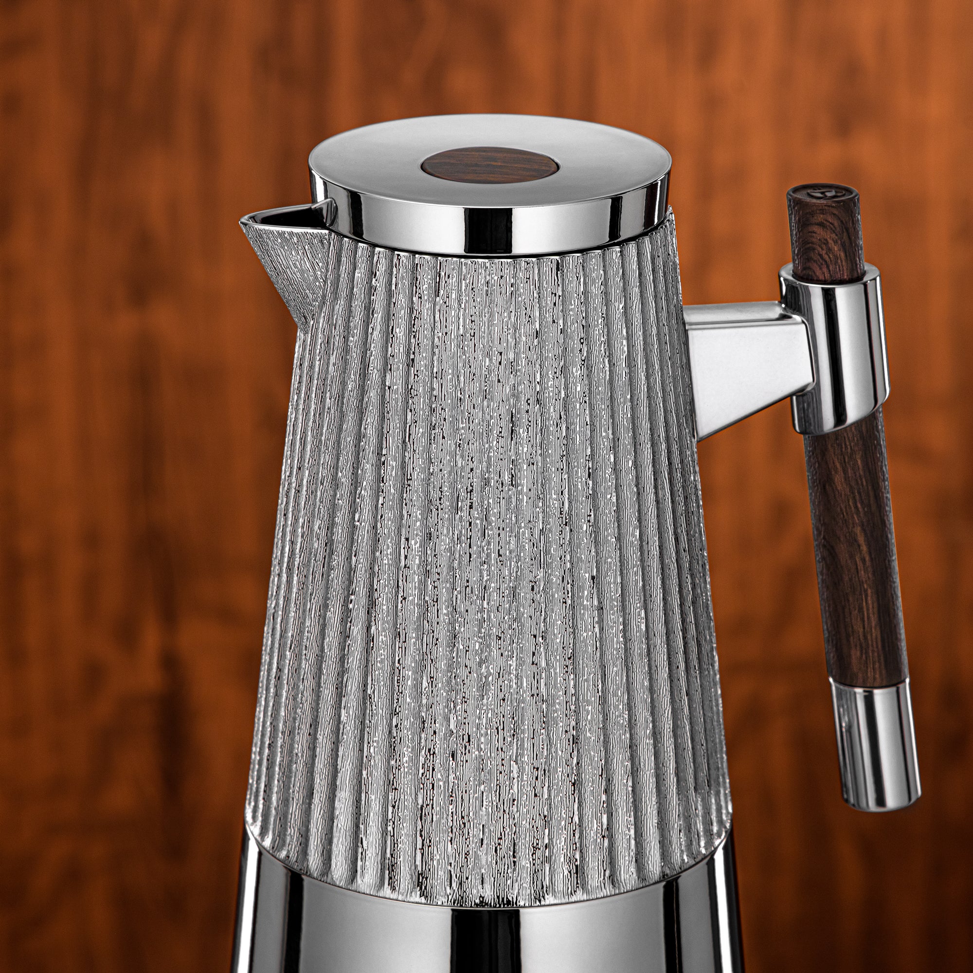 Almarjan Vacuum Flask Set 1L + 1L Silver & Matt Dark Wood