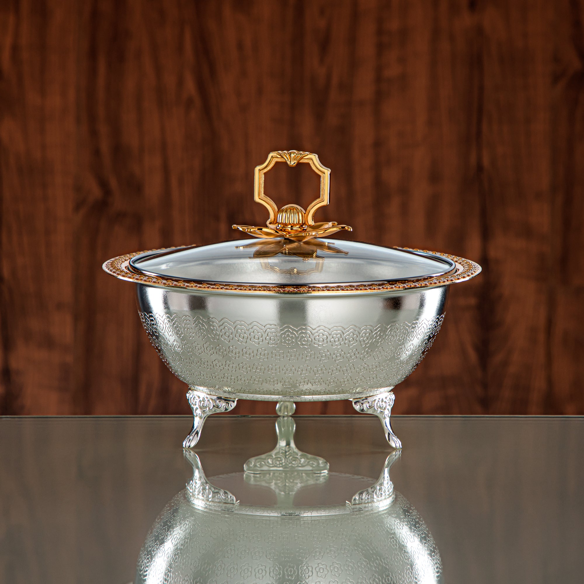 Almarjan Date Bowl 21CM (RBG4432M-SG) - Silver & Golden Glass Cover | Ramadan & Eid