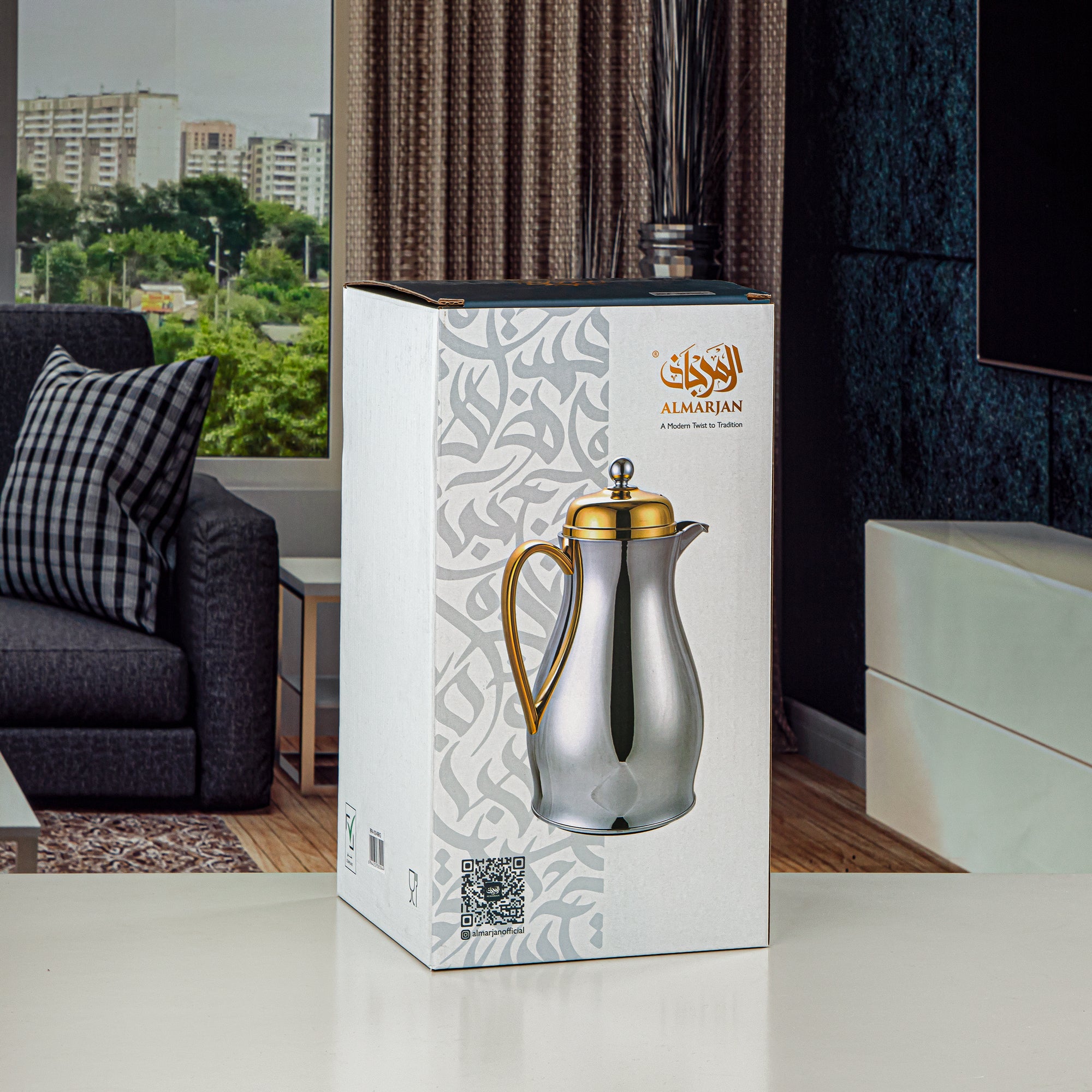 ترمس المرجان جسم معدني مع عبوة زجاجية 0.5L فضي وذهبي (RPA-050-SG) – مجموعة أناقة يومية
