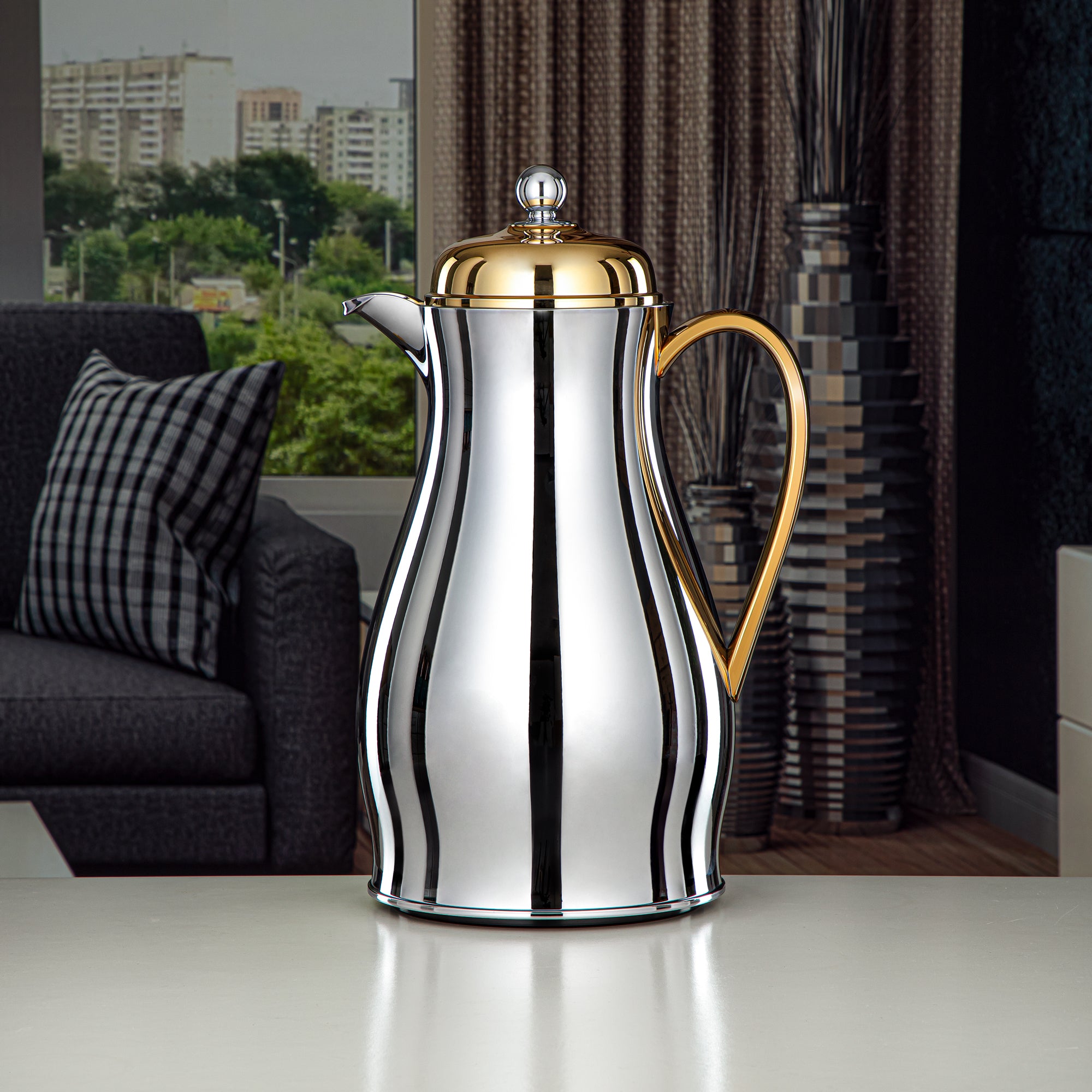 ترمس المرجان جسم معدني مع عبوة زجاجية 1.4L فضي وذهبي (RPA-140-SG) – مجموعة أناقة يومية