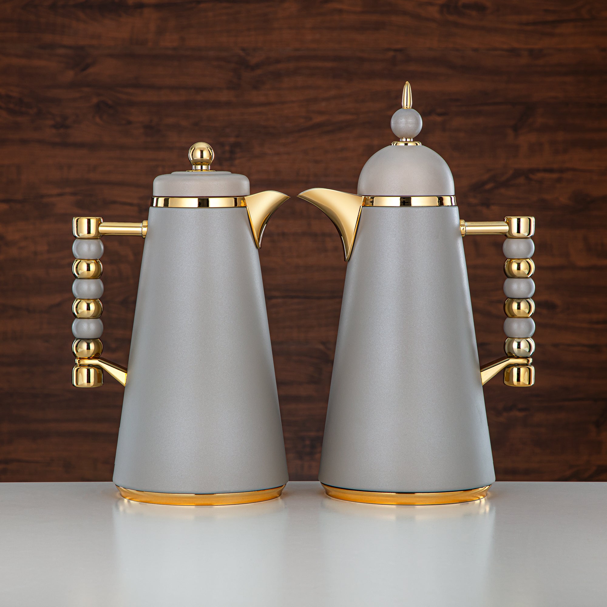 Almarjan Vacuum Flask Set Push Button 1L + 1L Grey & Gold (SJ42-BG) - Tea & Coffee Flask