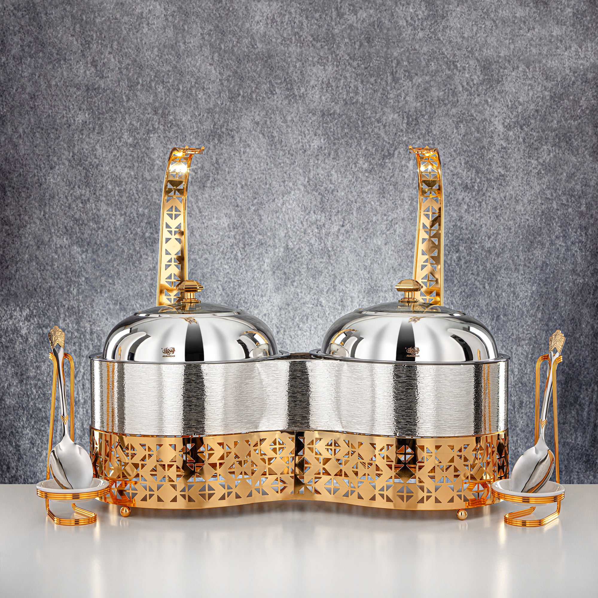 Almarjan 3000 ML + 3000 ML Double Chafing Dish Silver & Gold- STS0013349