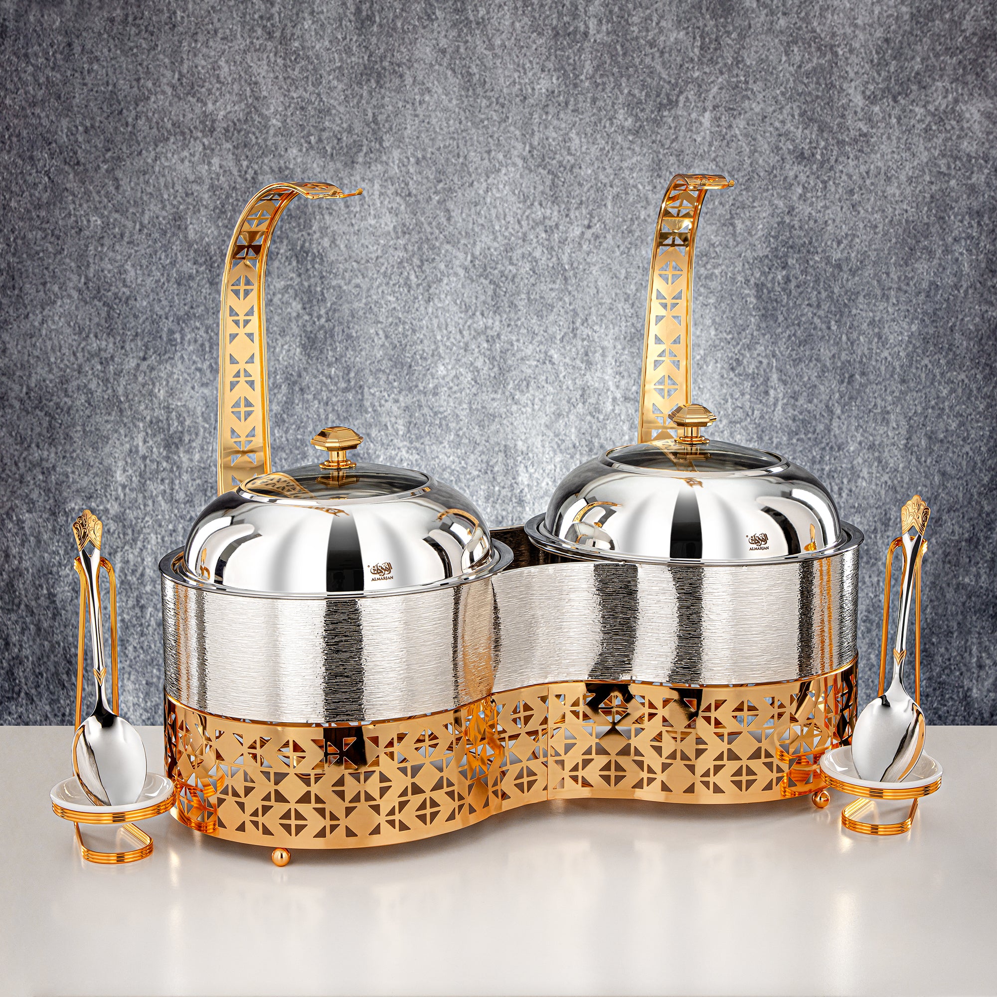 Almarjan 3000 ML + 3000 ML Double Chafing Dish Silver & Gold- STS0013349