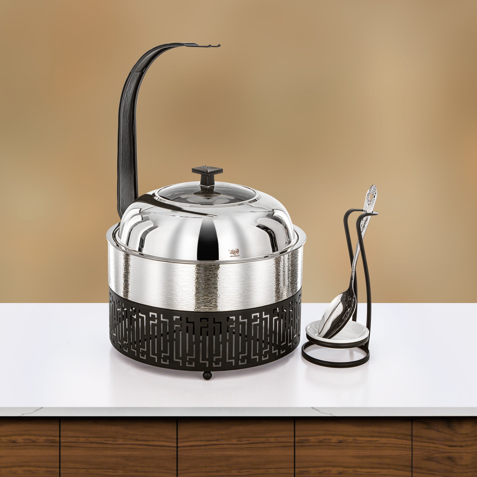 Almarjan 4 Lit Chafing Dish, Brushed Silver & Black