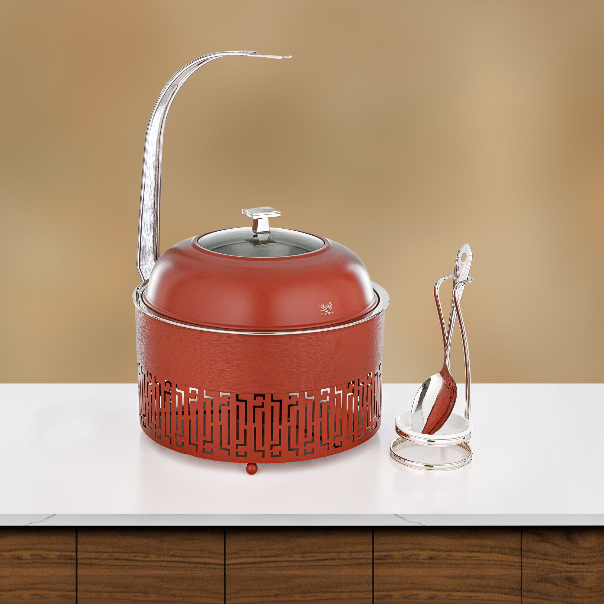 Almarjan 4 Lit Chafing Dish, Brushed Brick Clay & Silver