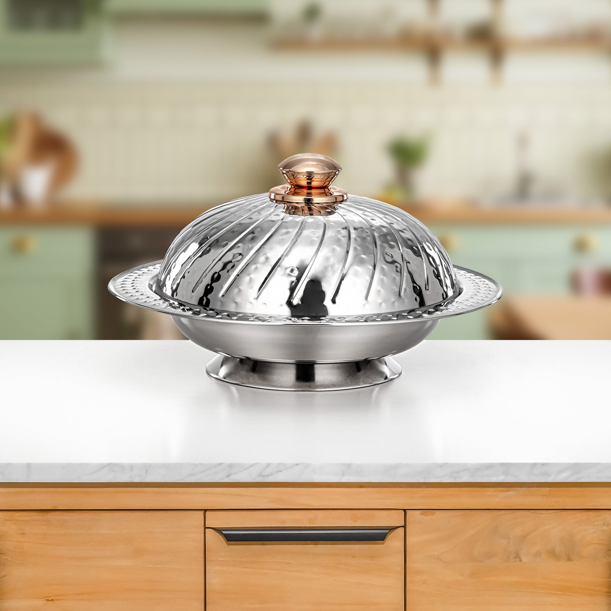 طبق تقديم المرجان مع غطاء 25 سم فضي