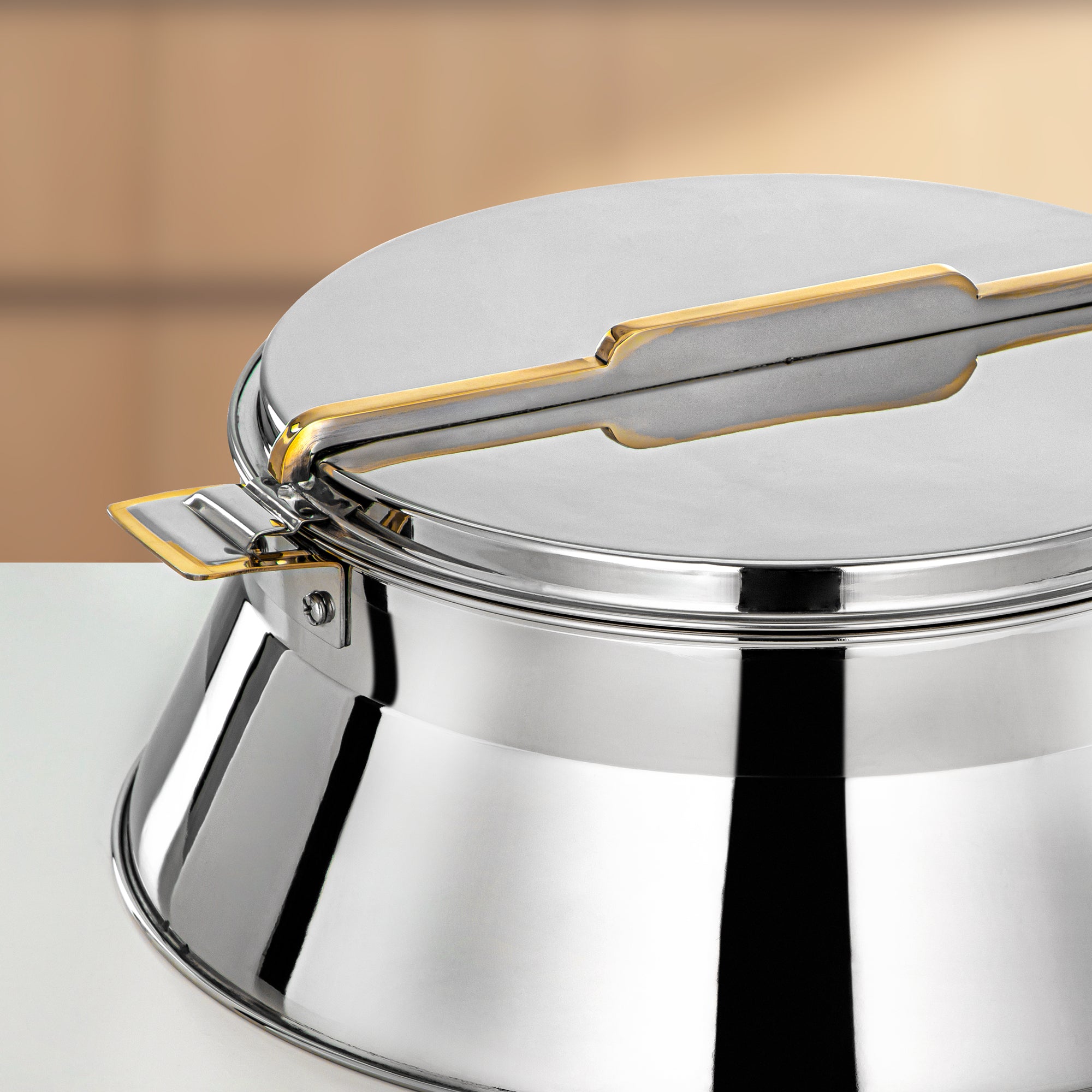 Almarjan Hot Pot Stainless Steel, 35CM (6000ML), Silver & Gold (H25PG8) - Dalal Collection