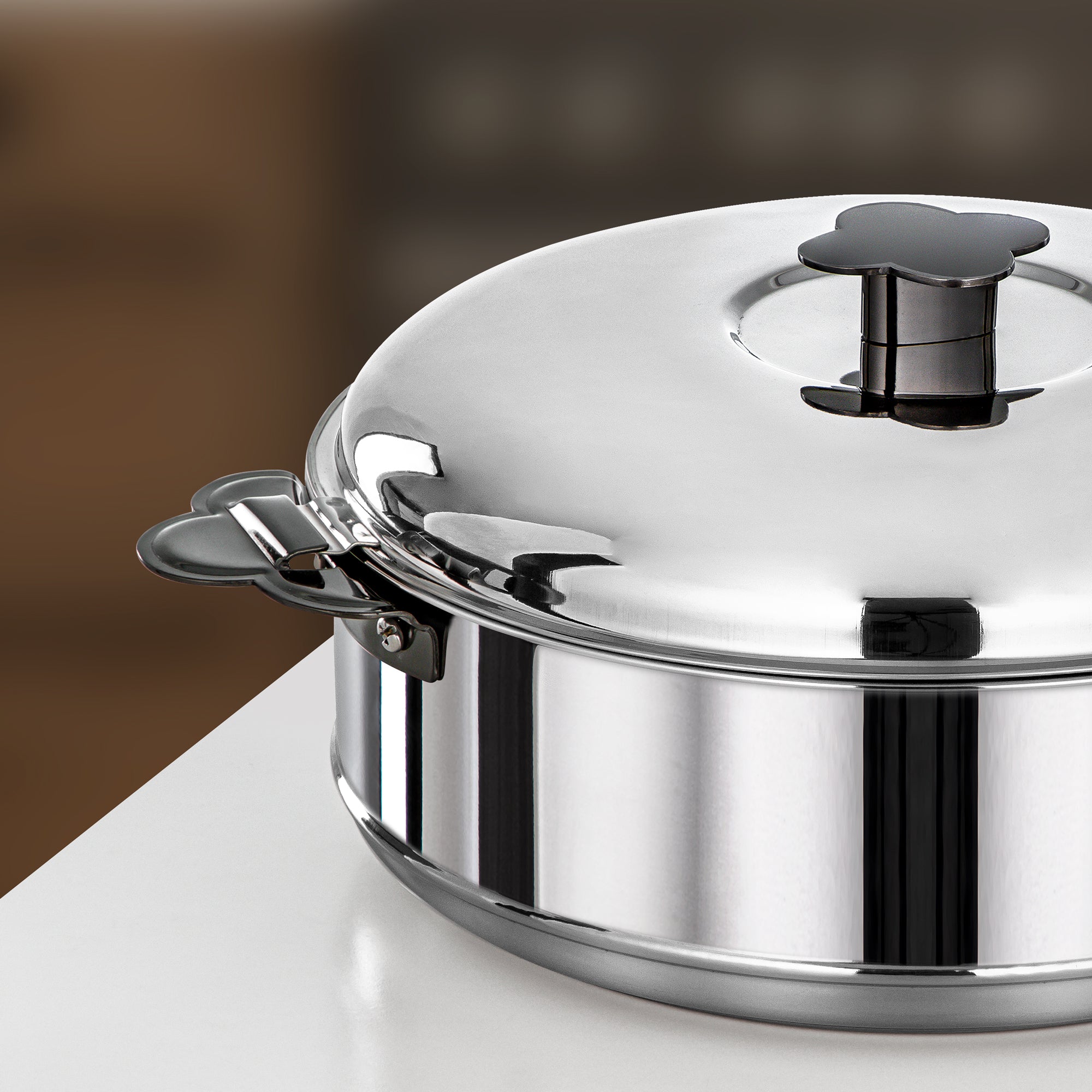 طقم حرارات المرجان فيدا، ٣ قطع بسعات ٢.٥ لتر، ٣.٥ لتر و٥ لتر، فضي وأسود معدني