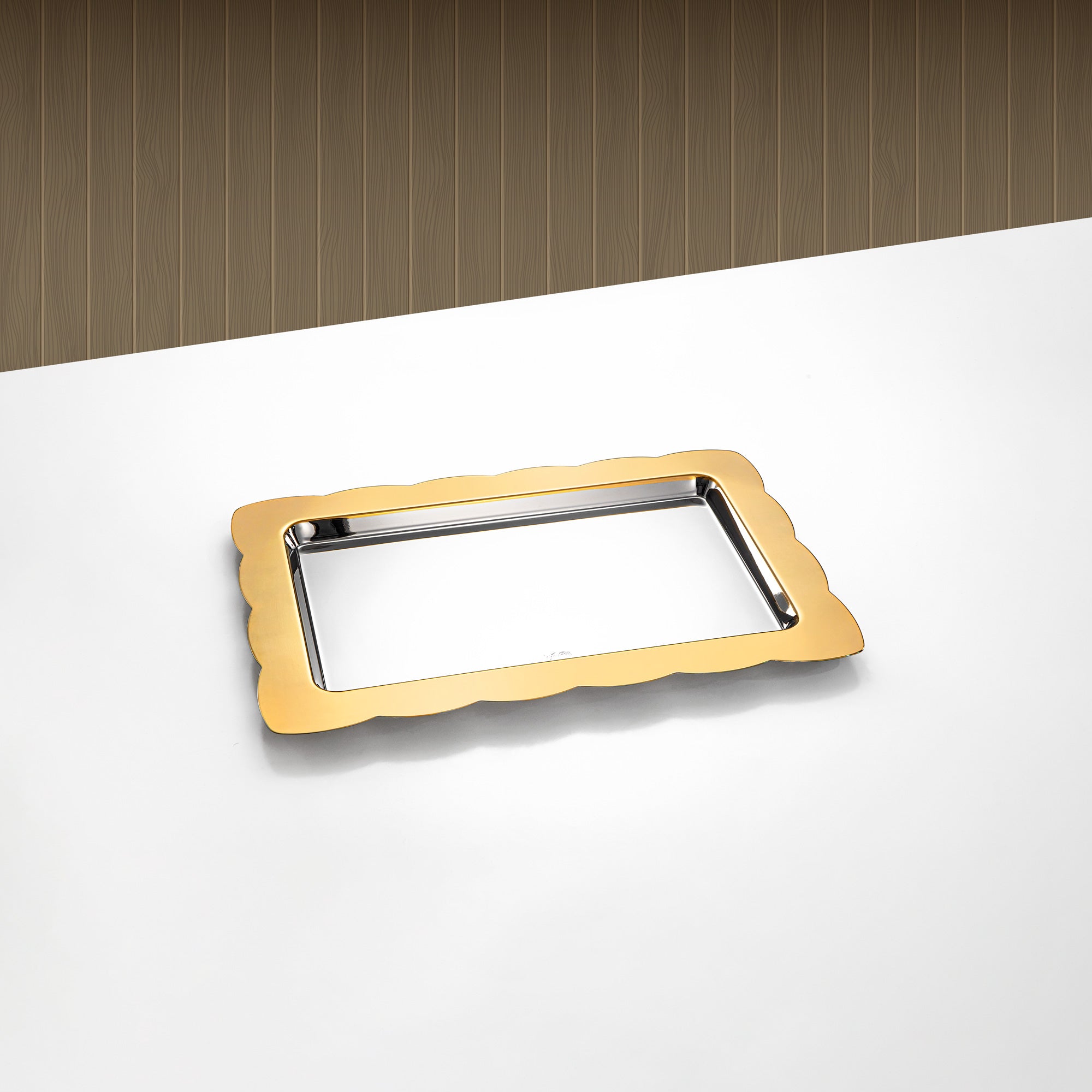 صينية تقديم مستطيلة المرجان جوني 40 سم فضي وذهبي