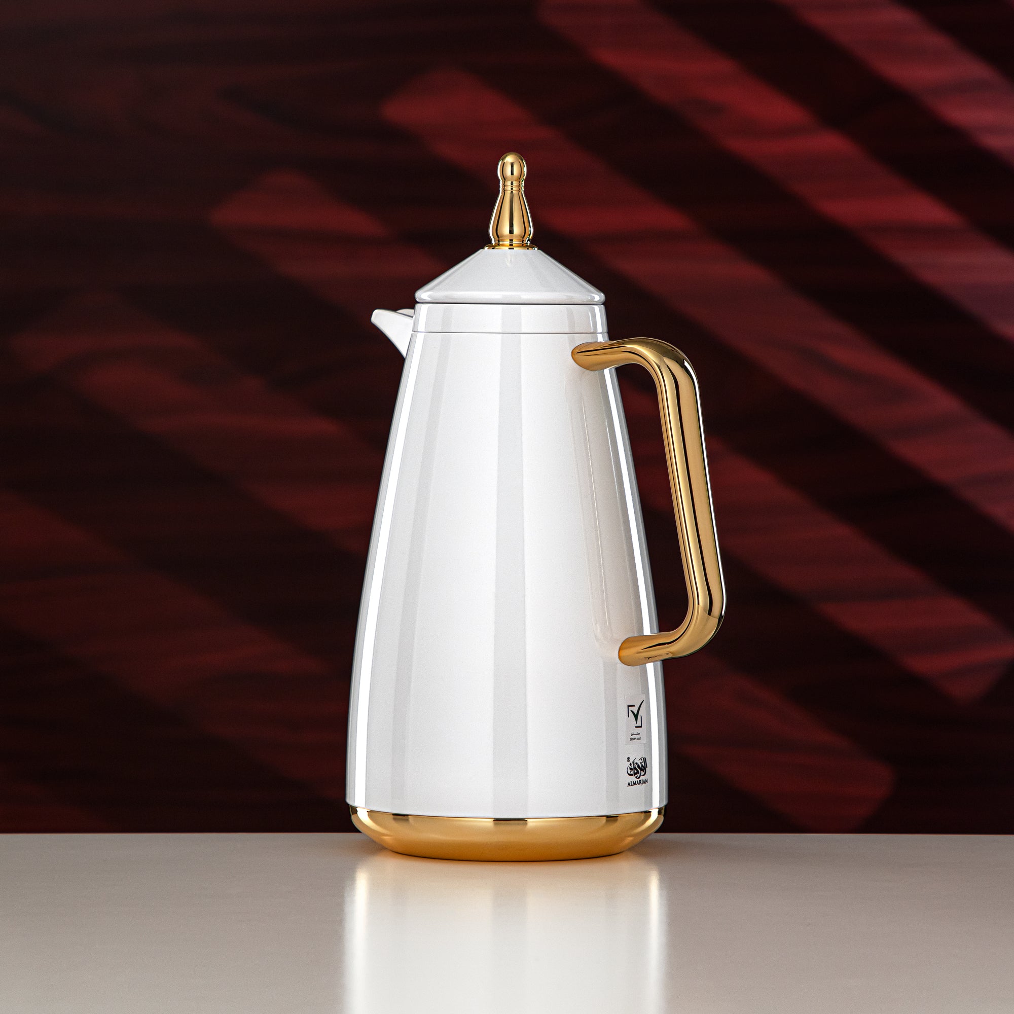 Almarjan Vacuum Flask Set 1L + 1L White & Gold