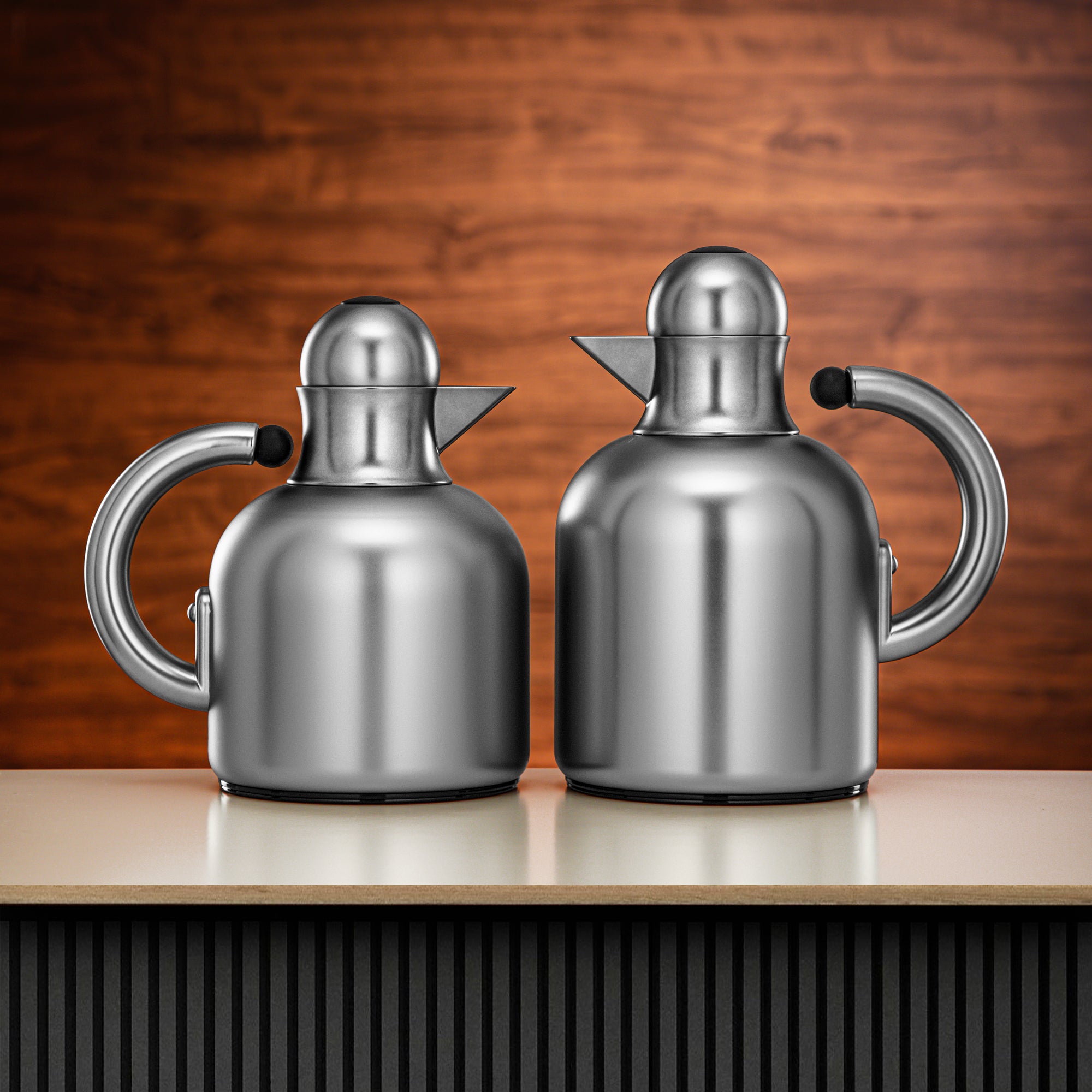 طقم ترامس المرجان 0.6 لتر + 1 لتر بلمسة نيكل غير لامع مع تفاصيل باللون الأسود