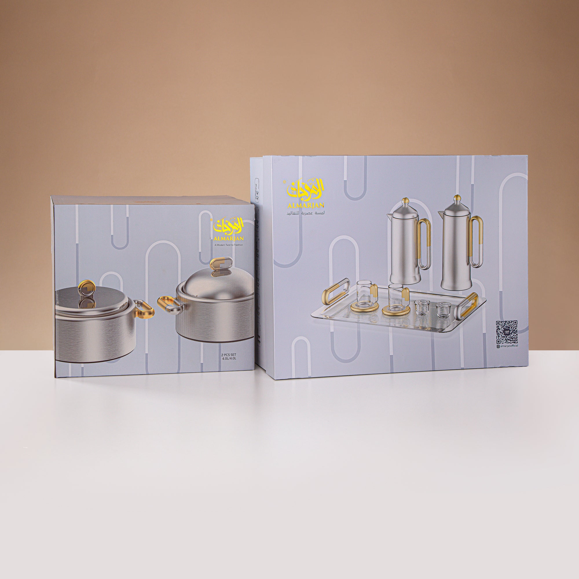 Almarjan 23 Pieces Serving Set, Silver & Tiffany Marble
