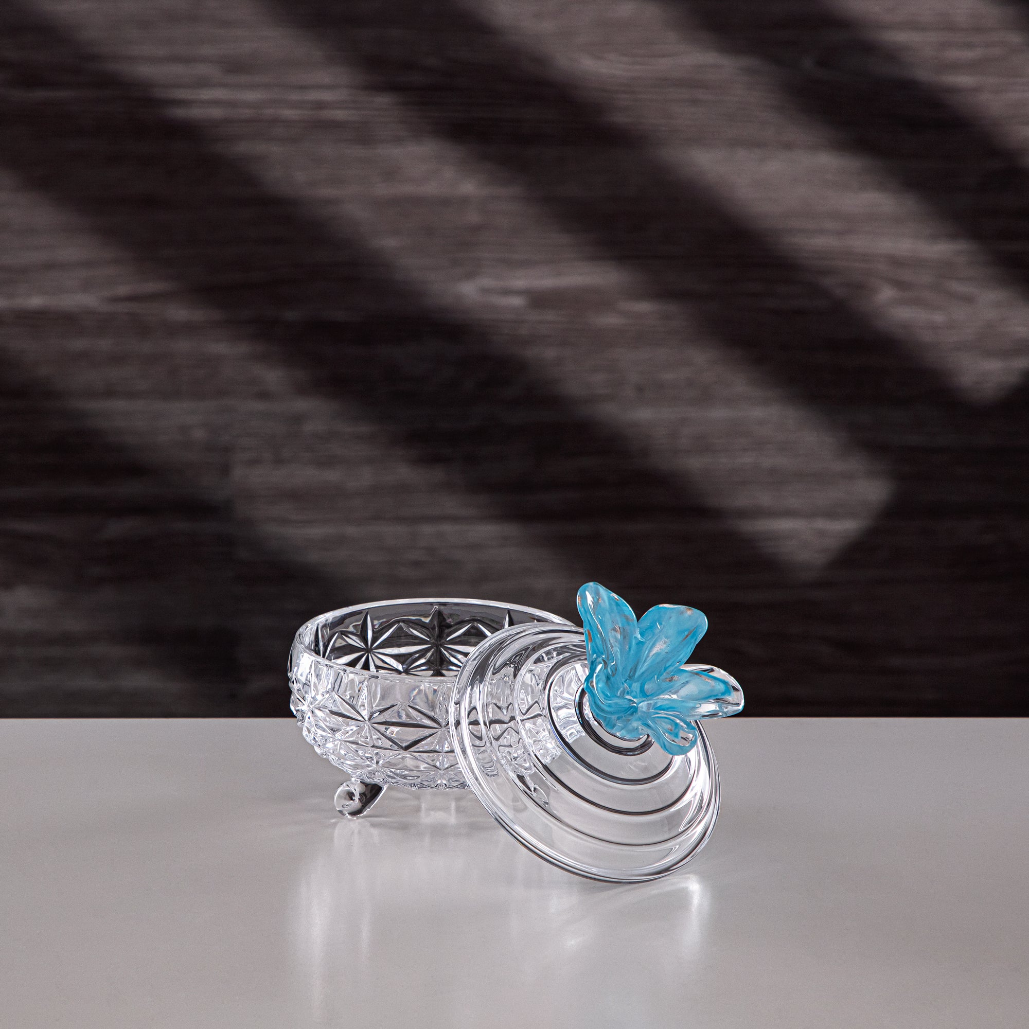 Almarjan Sugar Bowl 10cm Glass Clear with Blue Flower