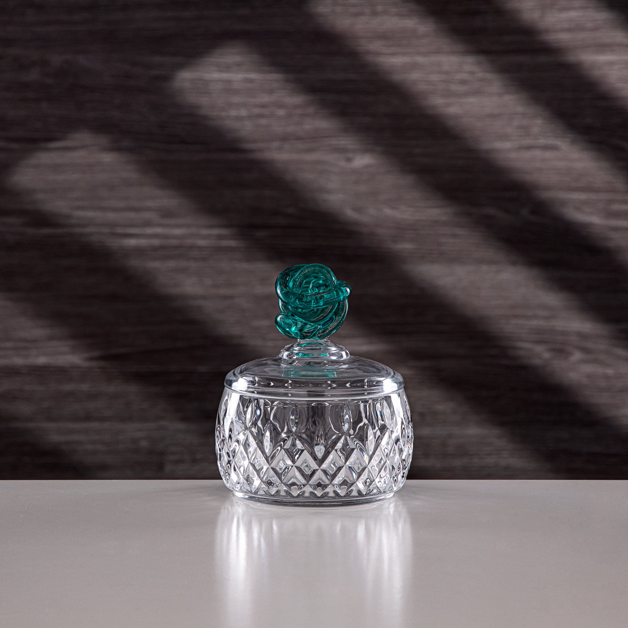 Almarjan Sugar Bowl Glass Clear with Turquoise Knot