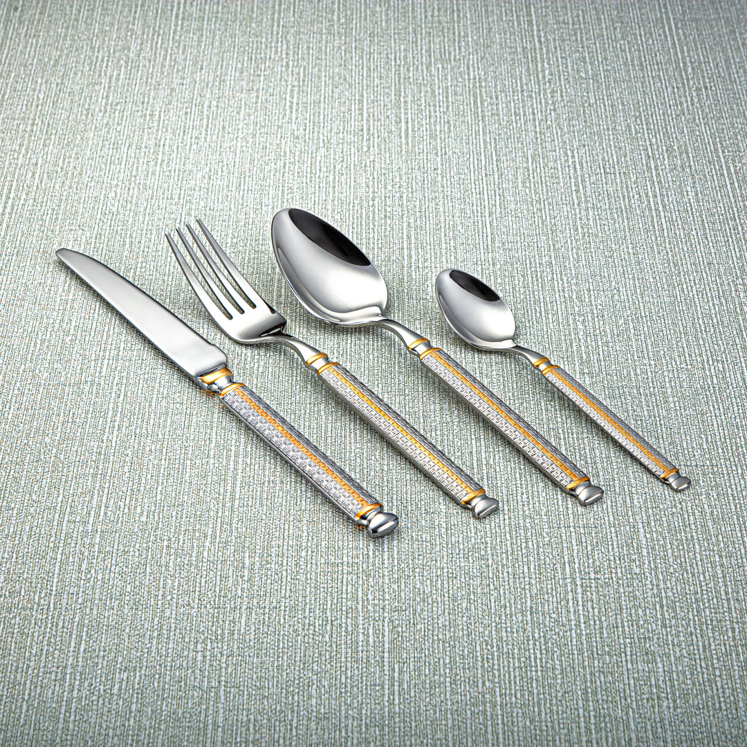 Almarjan Stainless Steel 24 Pieces Cutlery Set Silver & Gold - CUT0010258