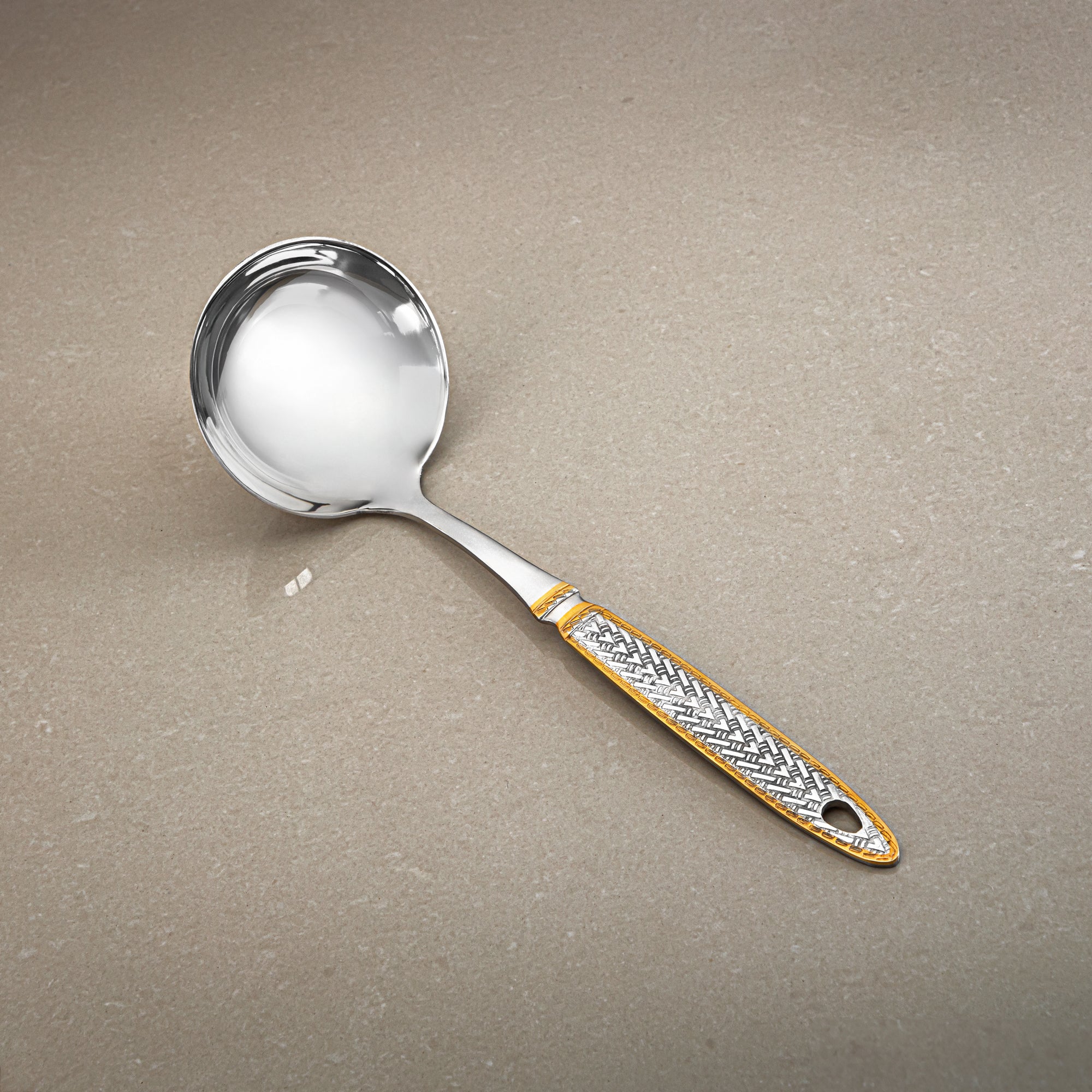 Almarjan Small Soup Ladle, Stainless Steel, Silver & Gold (CUT0010486) Elegant Flatware