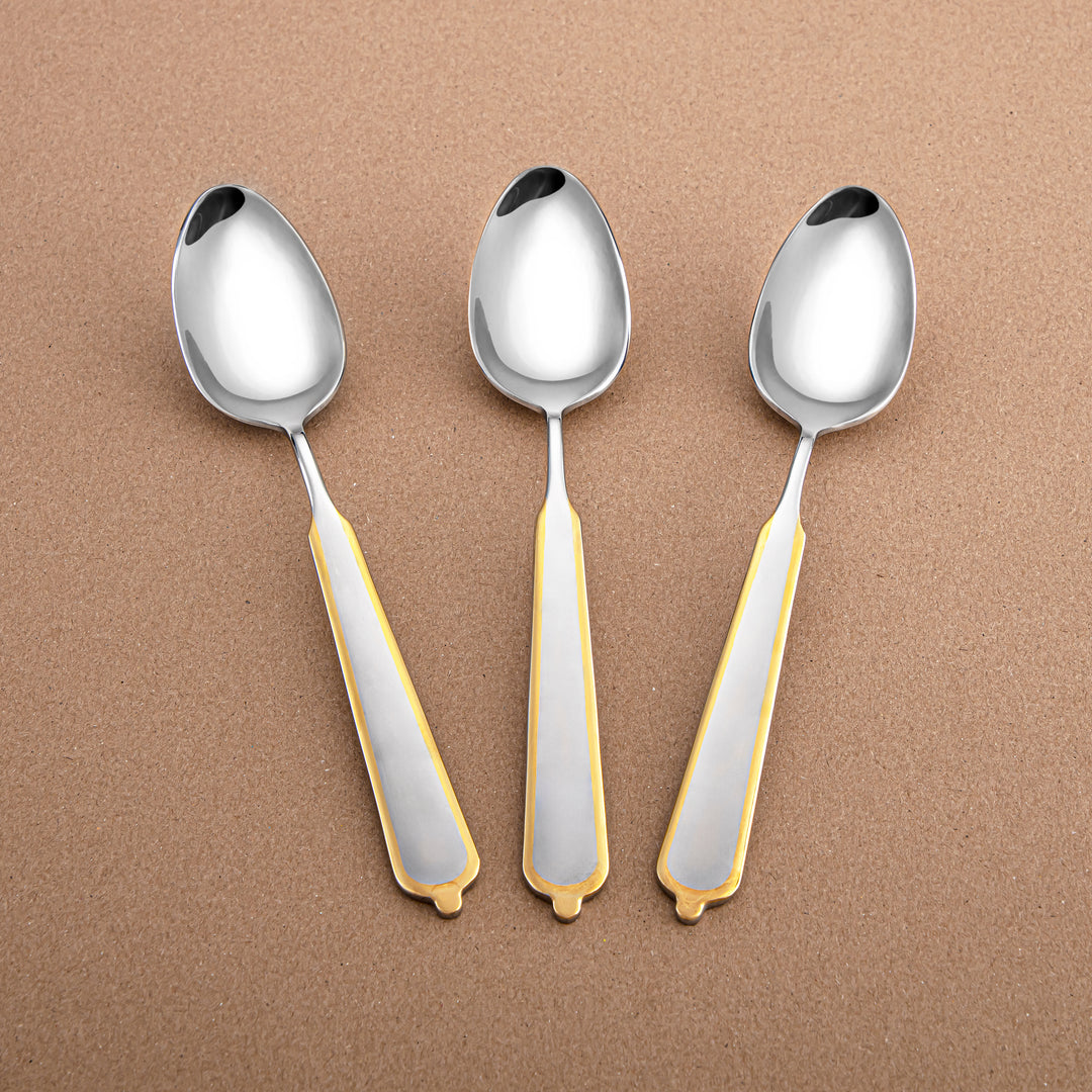 Almarjan 3-Piece Stainless Steel Dinner Spoon Set – Mirror Finish, Silver & Gold CUT1620030