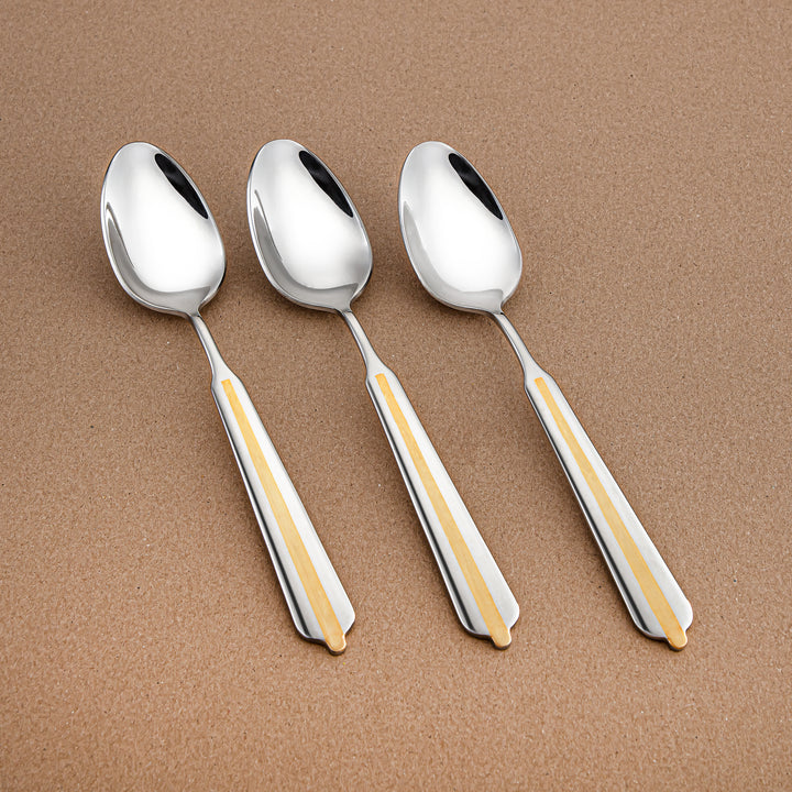 Almarjan 3-Piece Stainless Steel Dinner Spoon Set – Mirror Finish, Silver & Gold CUT1620031