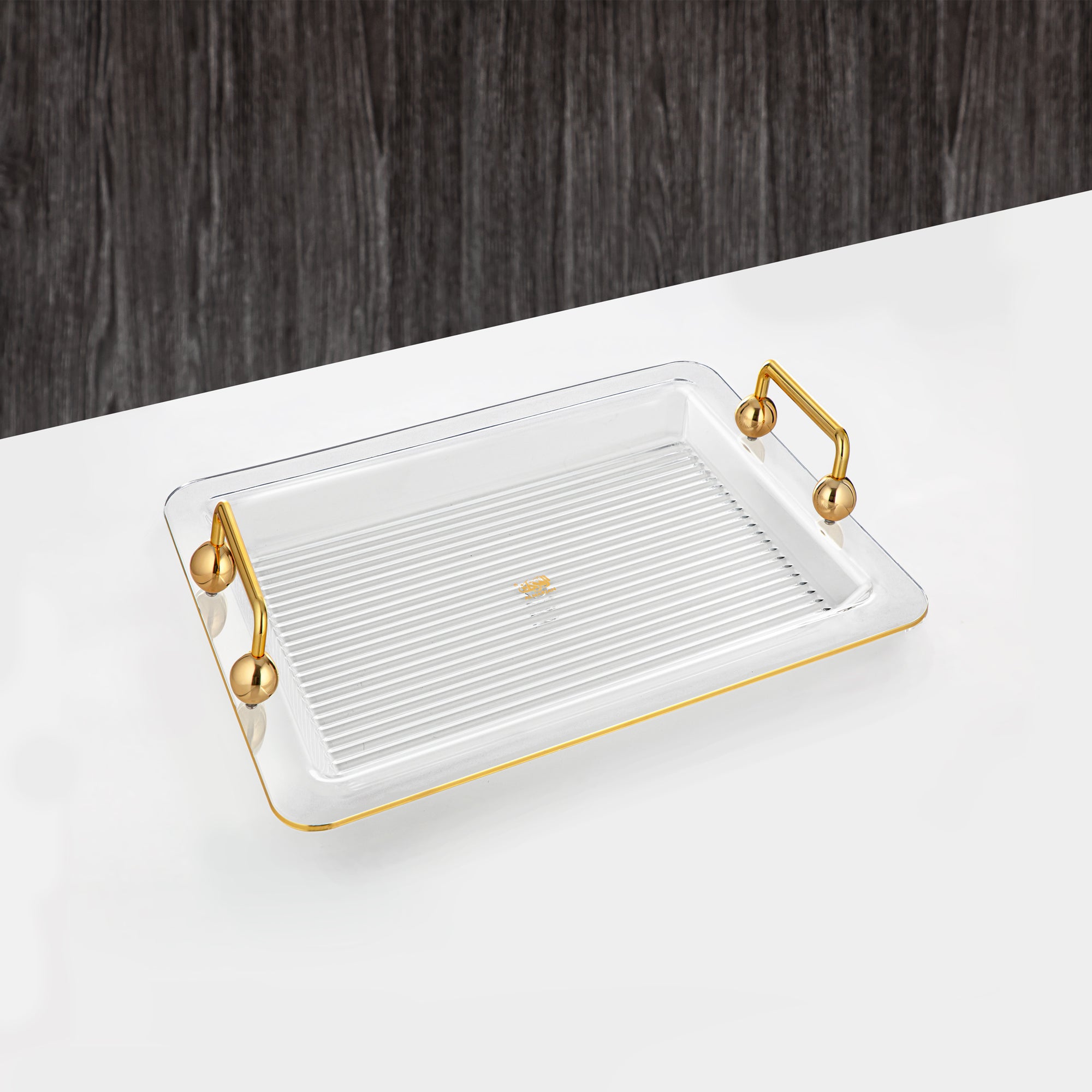 Almarjan Serving Tray 45CM, Acrylic, Gold Handle (FB03-450 ALLG) Ramadan Serveware